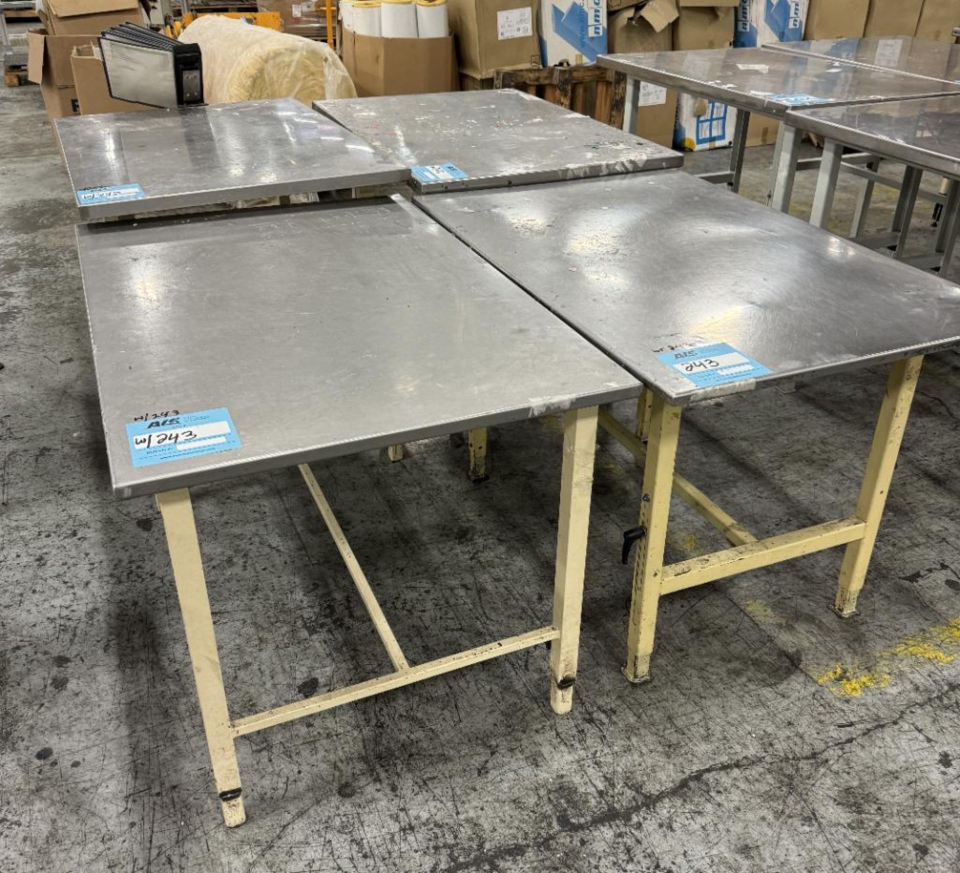 Lot Of (4) Stainless Steel Top Tables. With steel frame. - Image 3 of 3