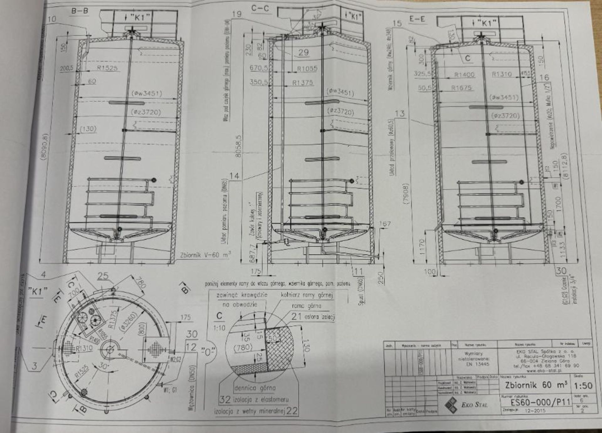 EKO Stal Approximate 60,000 Liter 304 Stainless Steel Tank. Approximate overall 146 x 26' tall. Part - Image 11 of 18