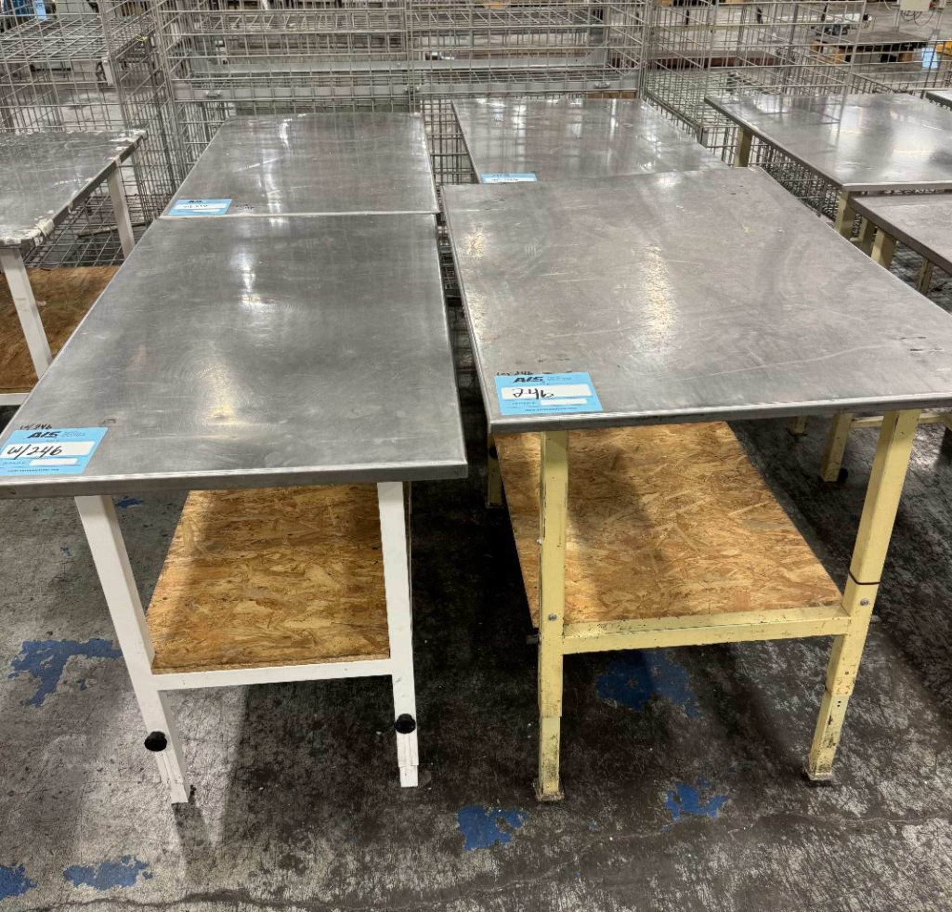 Lot Of (4) Stainless Steel Top Tables. With steel frame. - Image 3 of 3