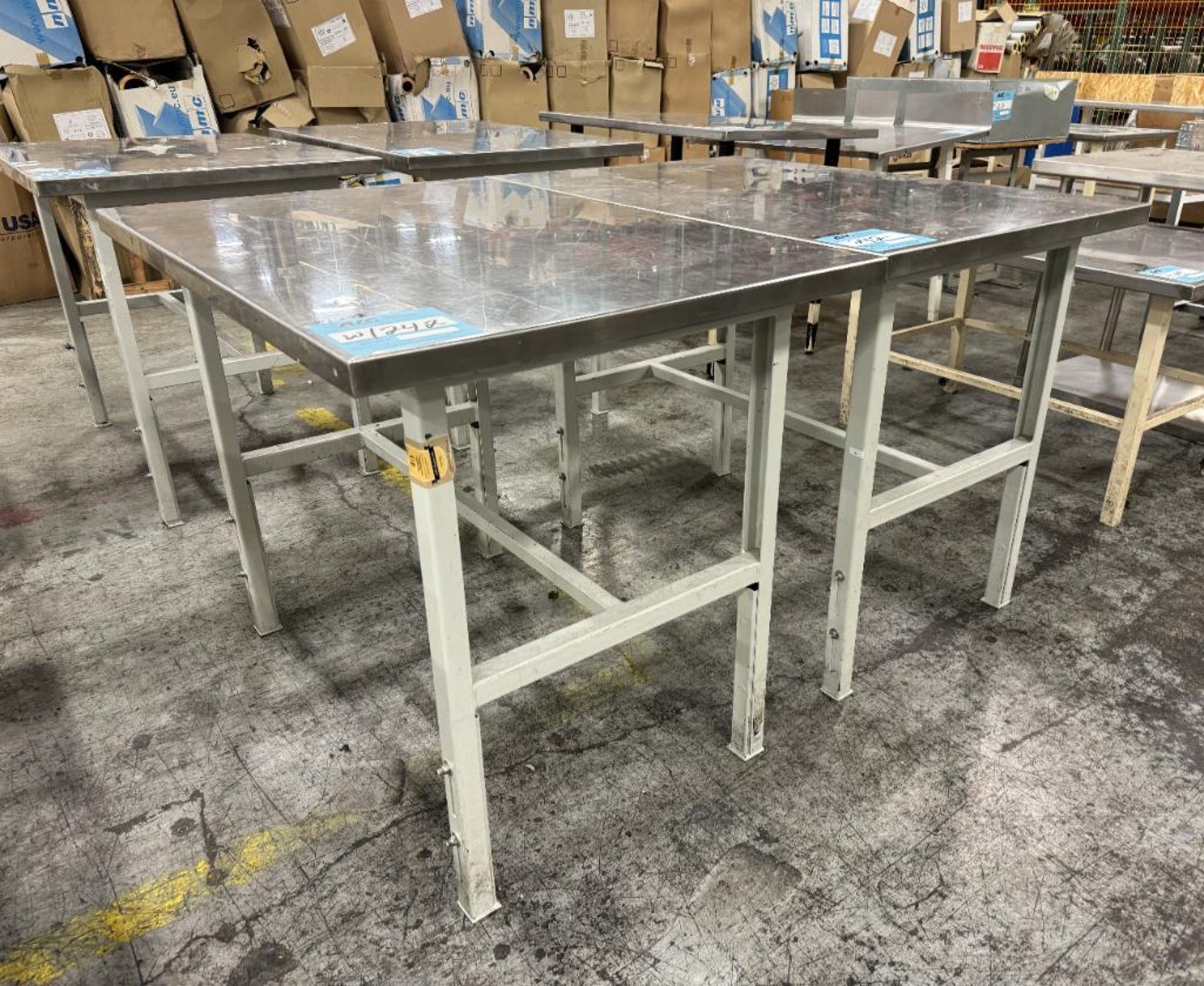 Lot Of (4) Stainless Steel Top Tables. With steel frame. - Image 2 of 4