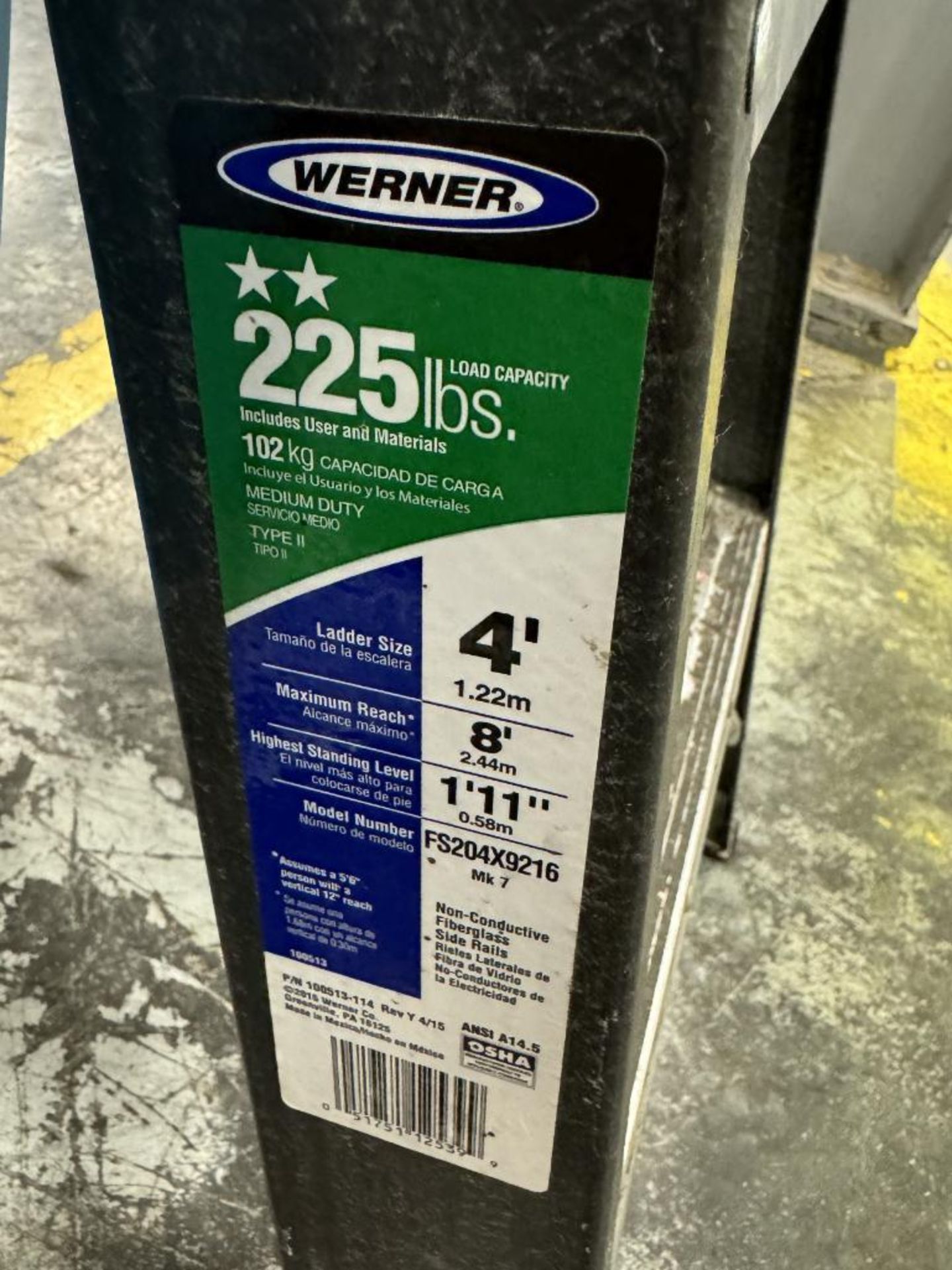 Lot Of (3) Werner Ladders. With (1) Werner 800# aluminum 4' podium model 1374, (1) Werner 225# 4' fi - Image 5 of 6