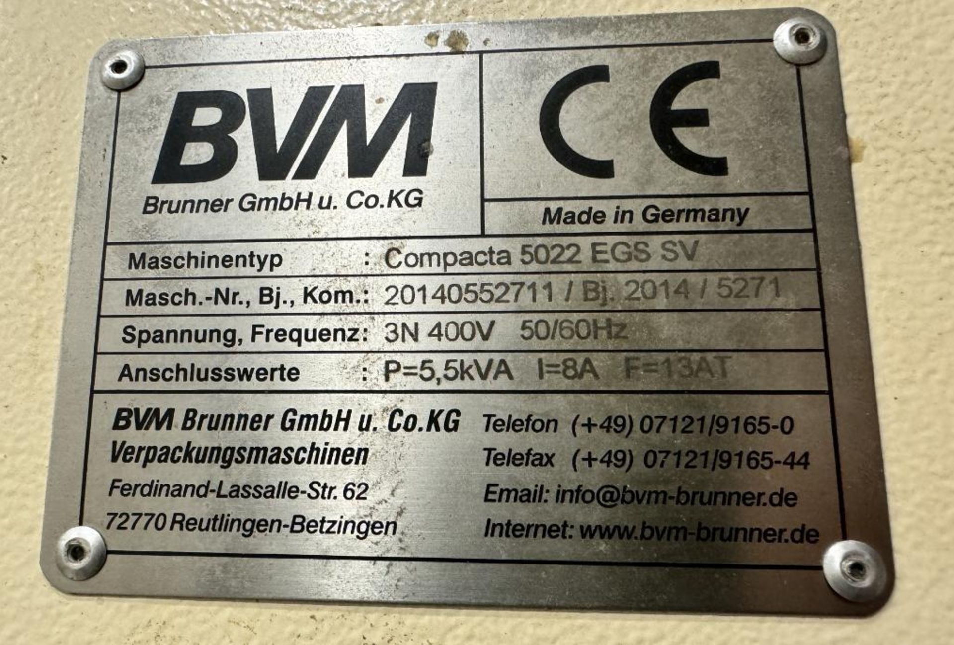 BVM Compacta 5022 EGS SV Shrink Wrapper, Serial# 20140552711, Built 2014. With BVM Brunner SC-4530-S - Image 11 of 18