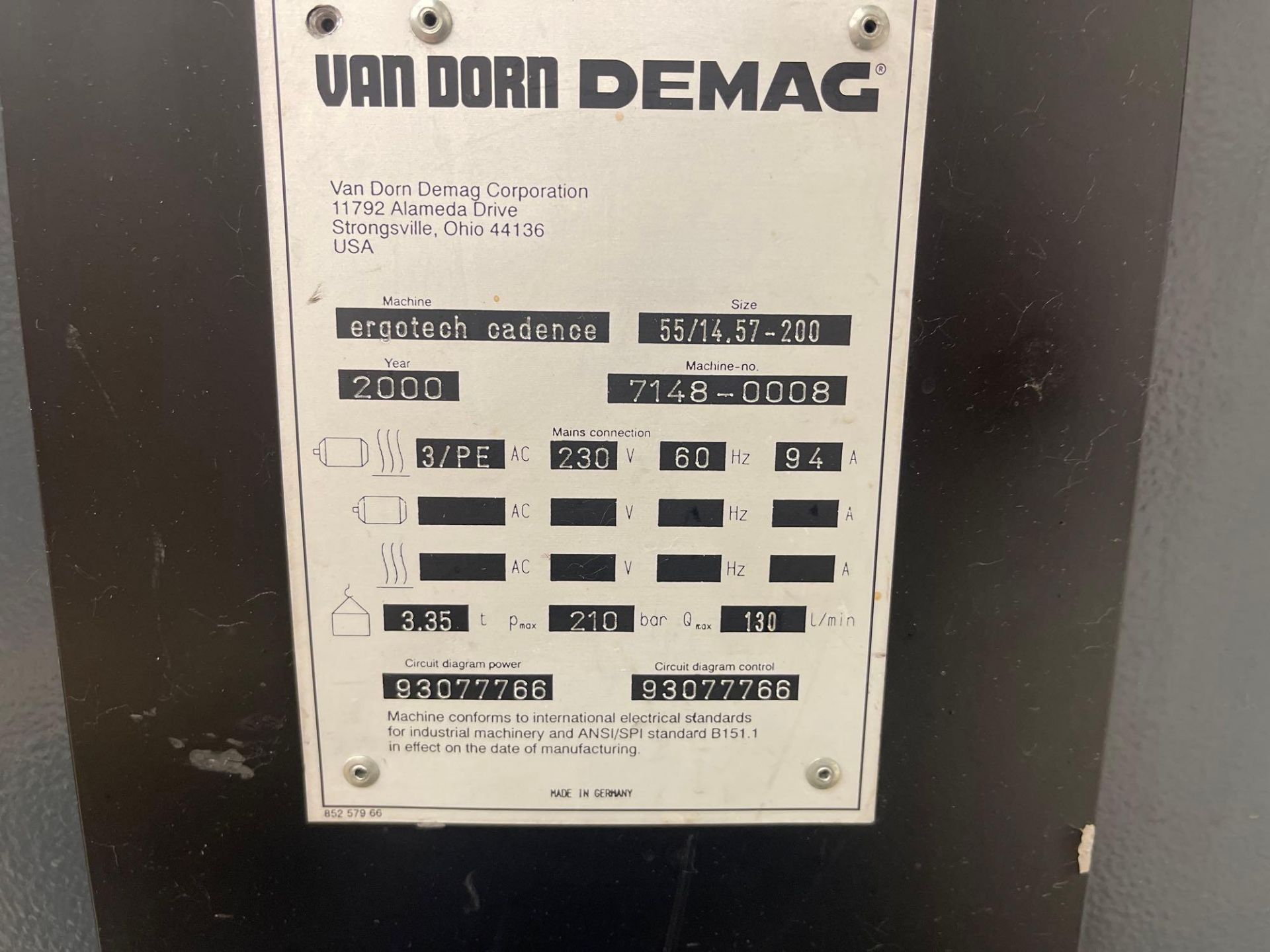 56 Ton, 3.5 oz. Van Dorn Cadence Injection Molding Machine - Image 13 of 14