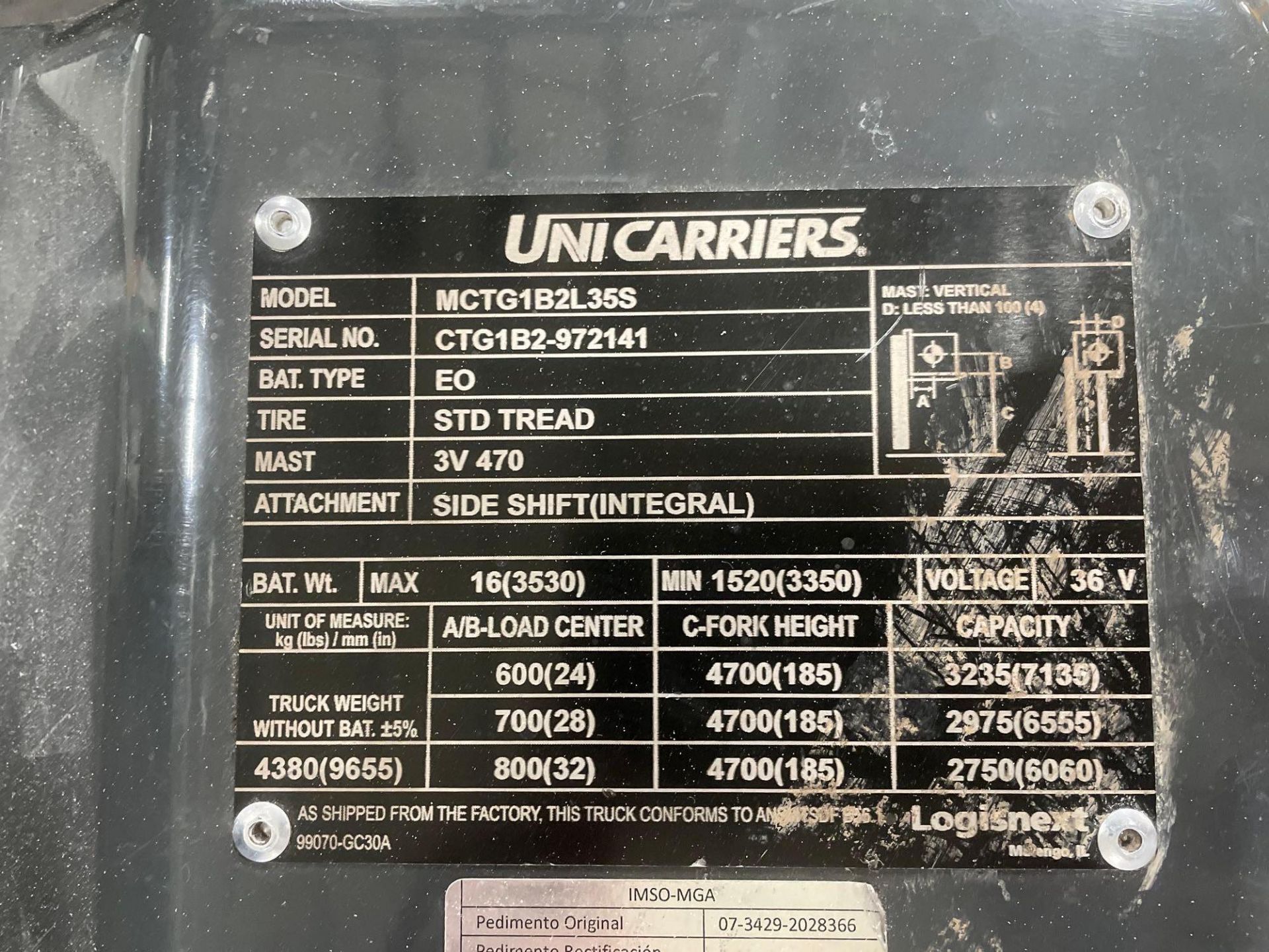 Unicarrier Electric Fork Truck - Image 3 of 8