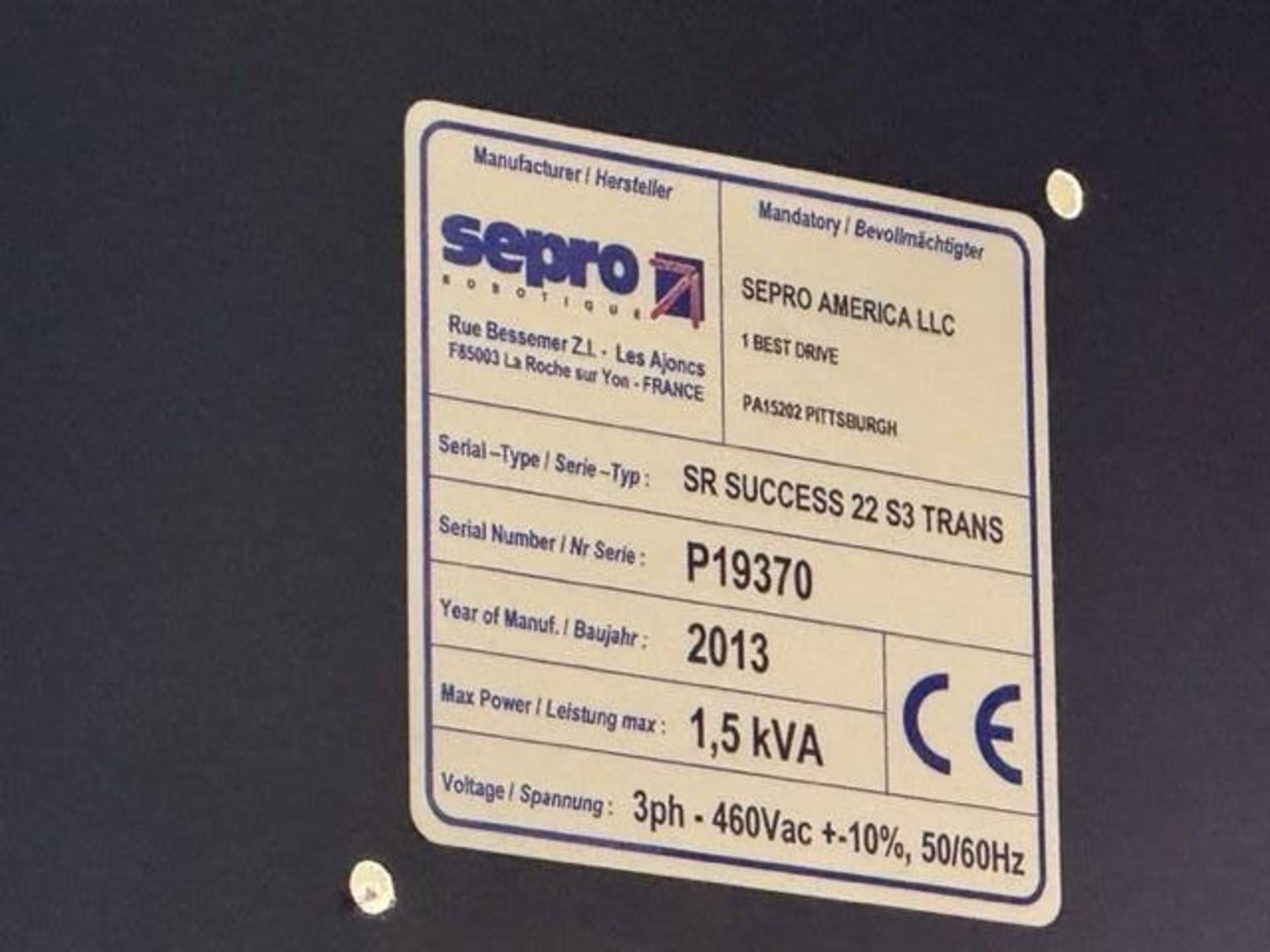 Sepro Robotique SR Success 22 S3 Trans - Image 5 of 5