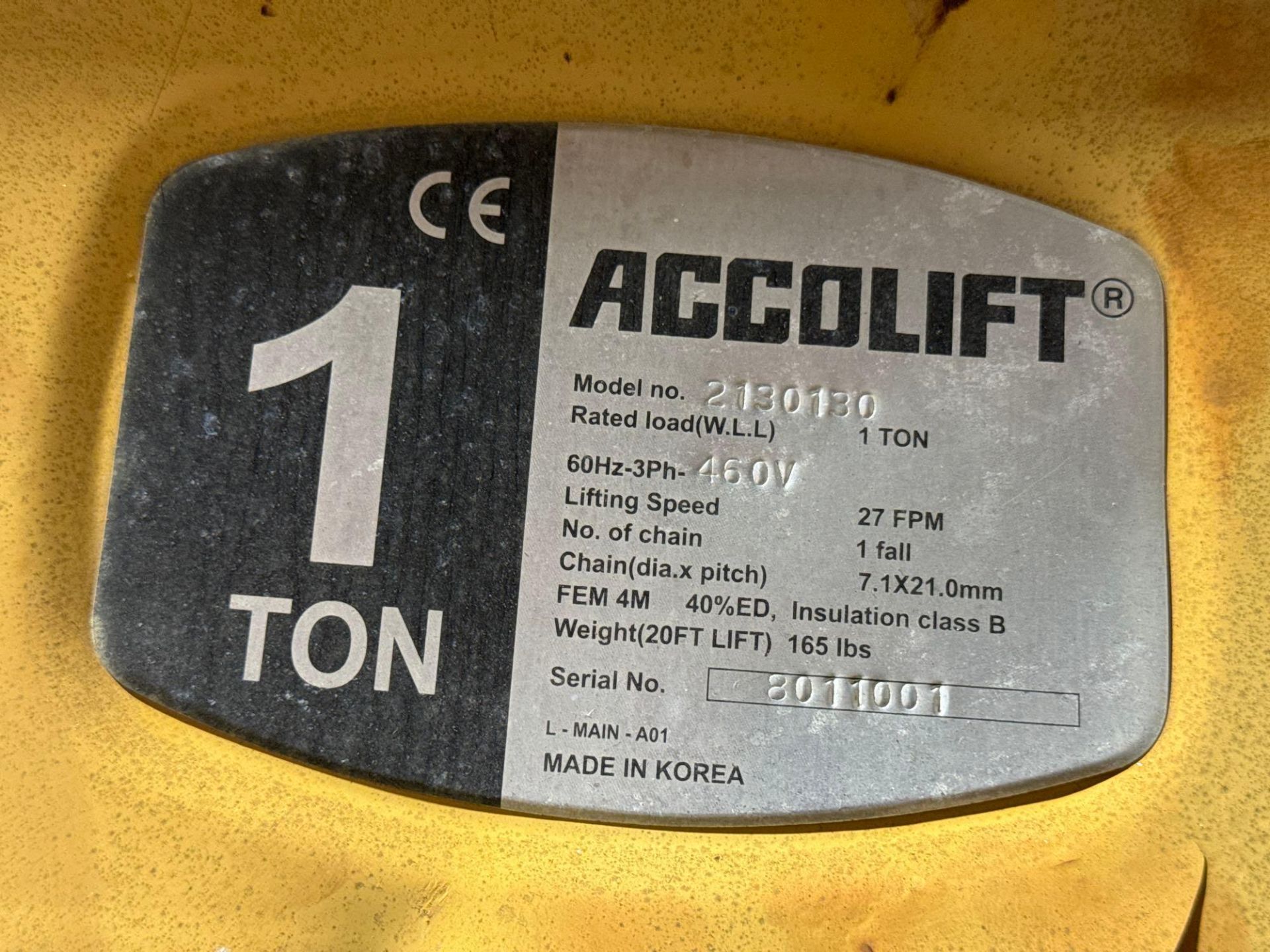 Accolift - 1 Ton Electric Hoist - Image 6 of 7