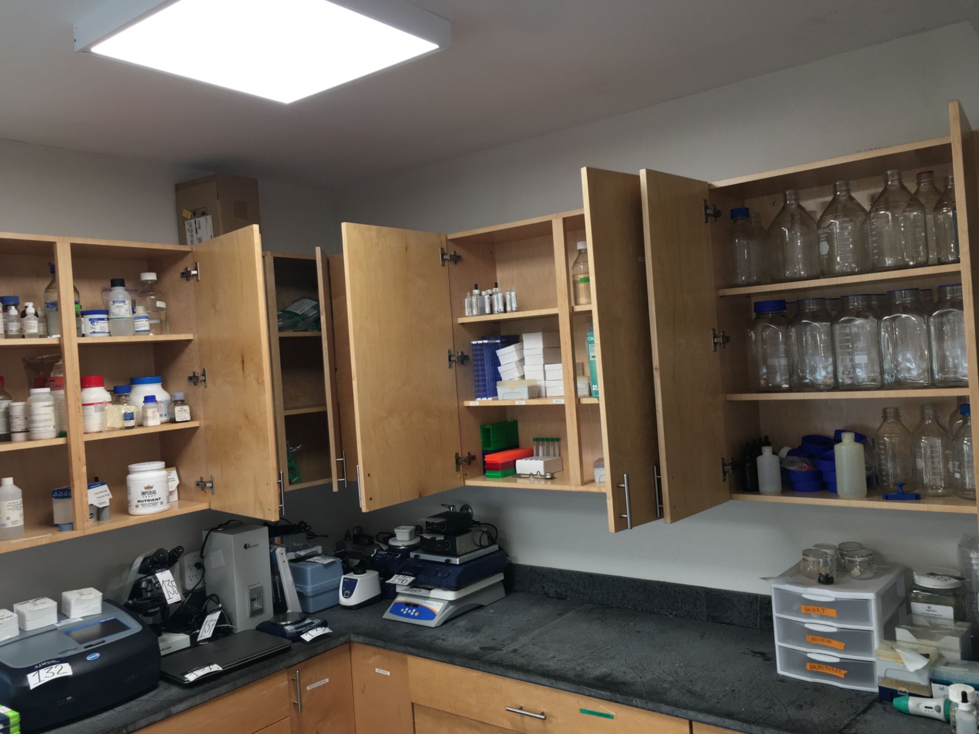 A group of Ass't Lab Supplies in UPPER Cabinets