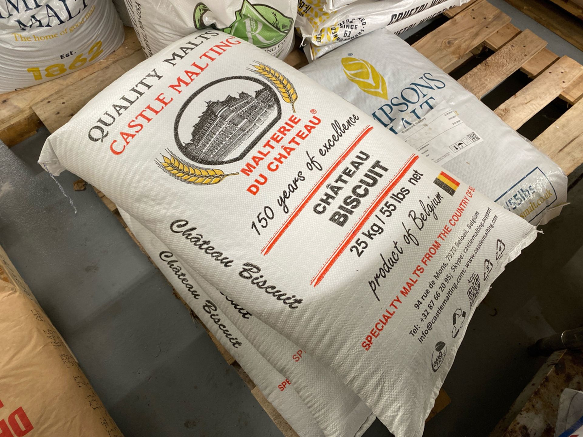 [each] 55 lb. Bags of Castle Malting Chateau Biscuit