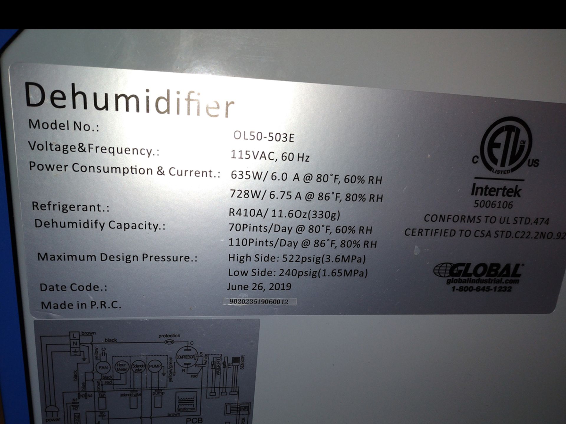 Global OL50-503E Commercial Dehumidifier - Image 4 of 4