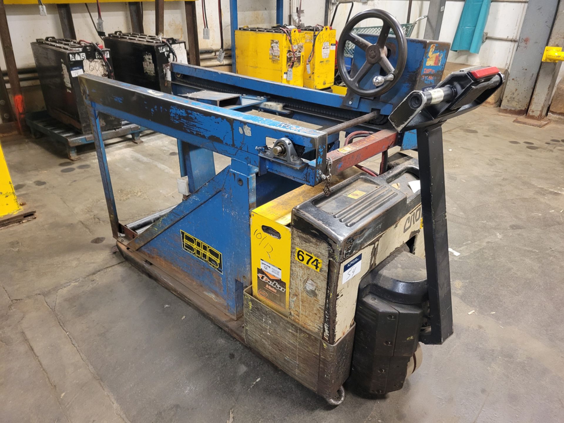 BHS Battery Extraction Carriage & Crown Electric Pallet Jack w/ Battery Changer - Image 2 of 13
