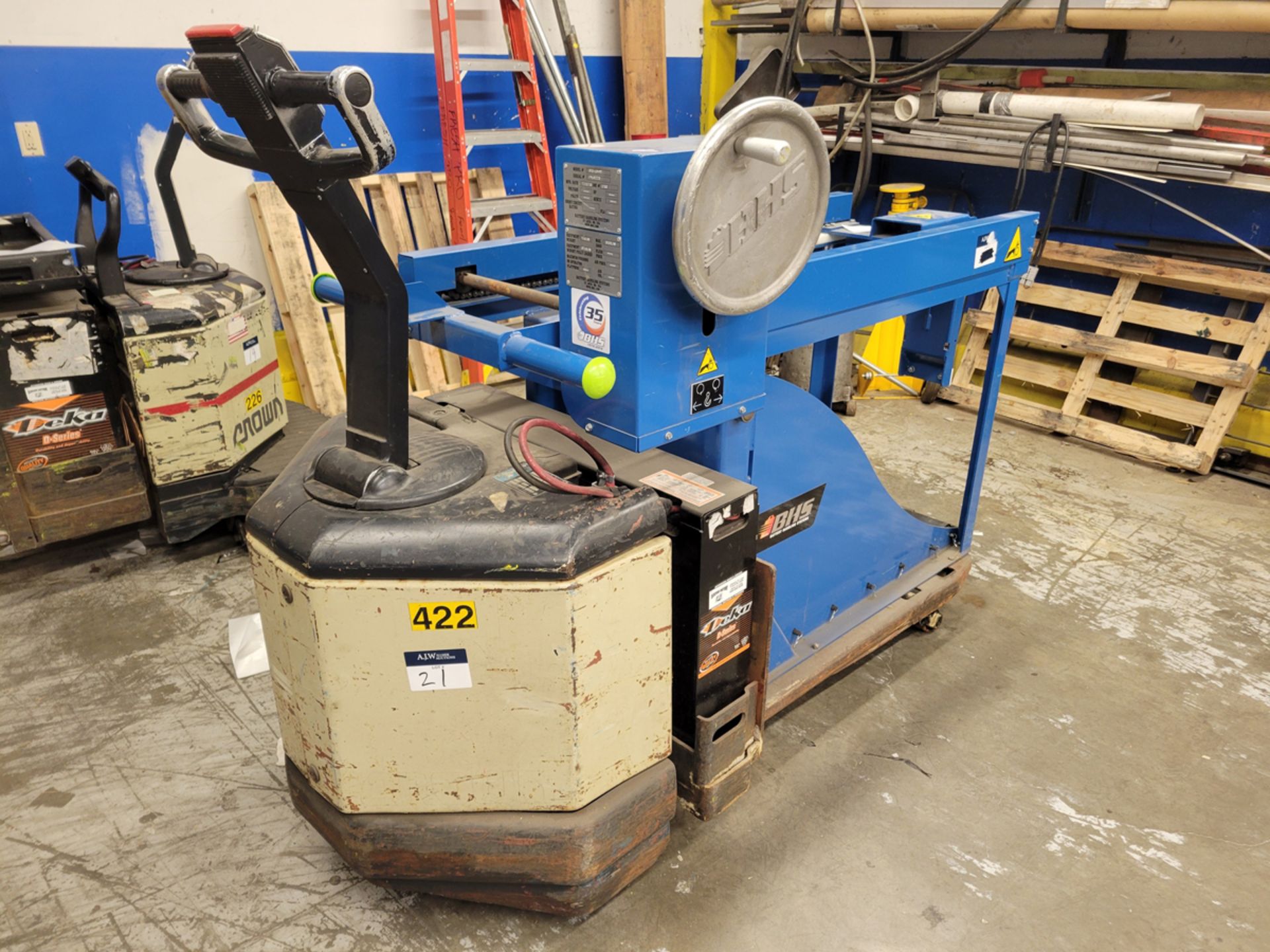 BHS Battery Extraction Carriage & Crown Electric Pallet Jack w/ Battery Changer - Image 4 of 12