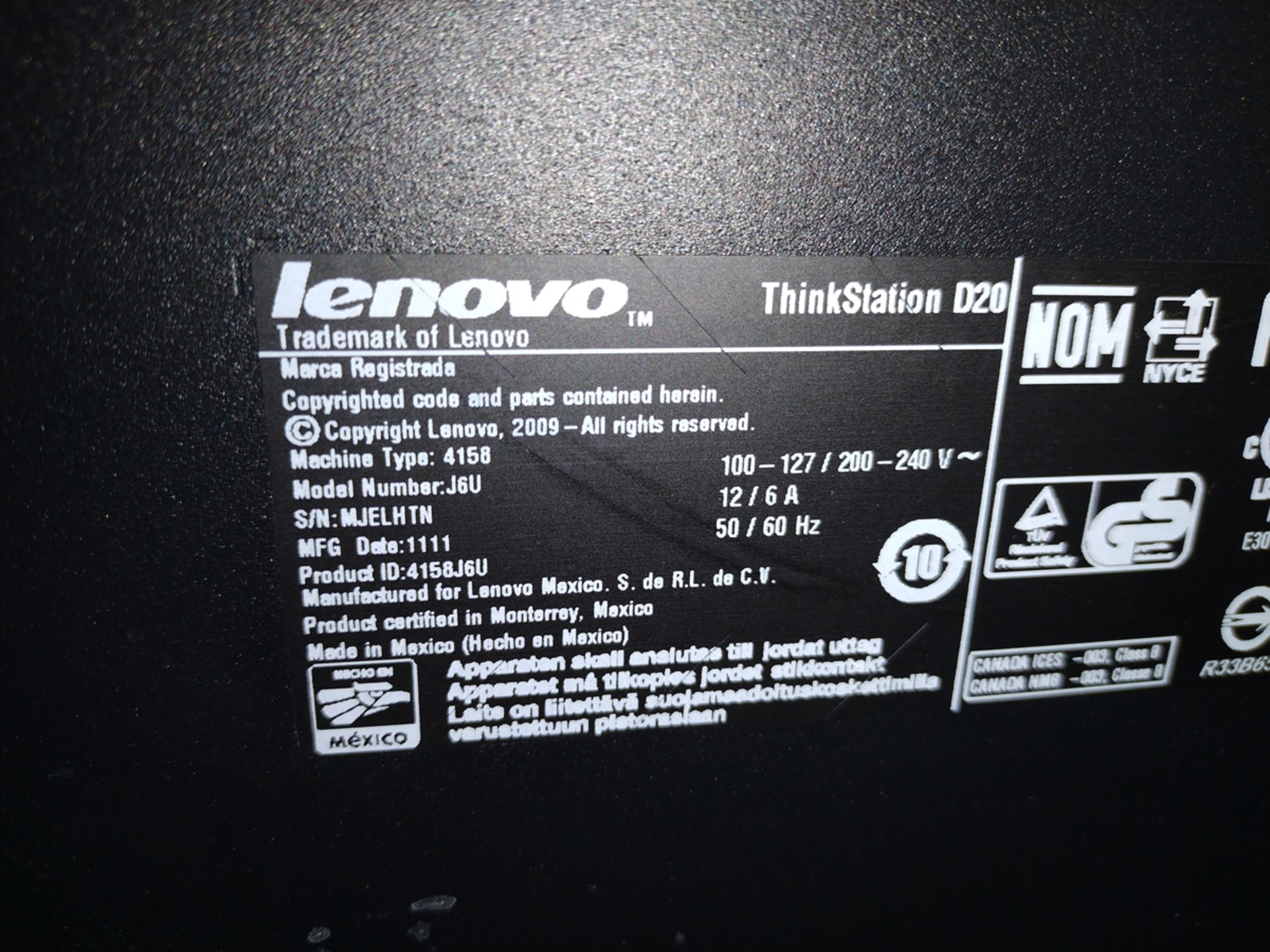 Lenovo D20 ThinkStation Xeon PC w/ Monitor and Keyboard - Image 2 of 2