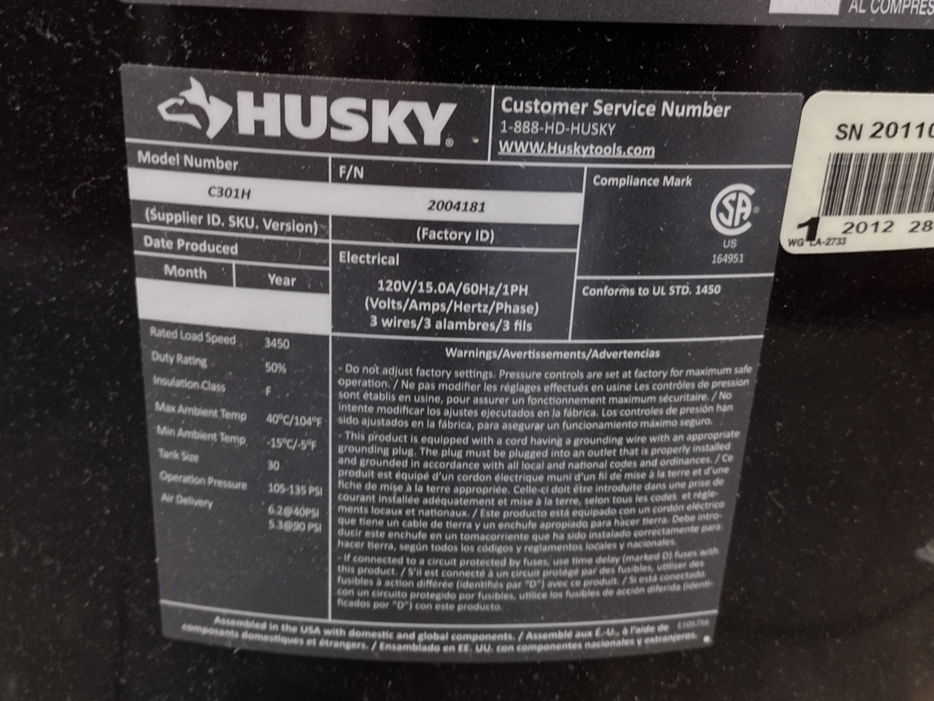 Husky 30-Gallon Rolling Air Compressor - Image 6 of 6