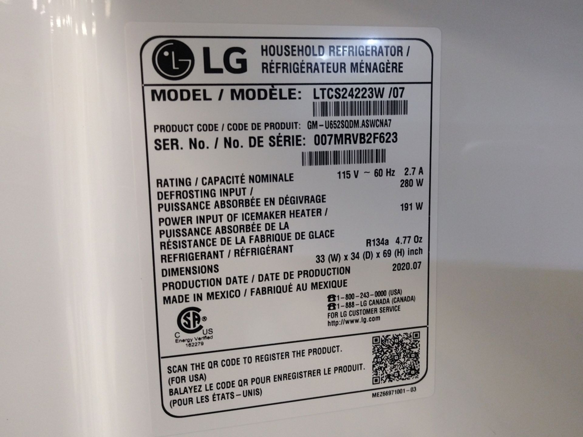 LG 24 cu. ft. Top Freezer Refrigerator - Image 4 of 4