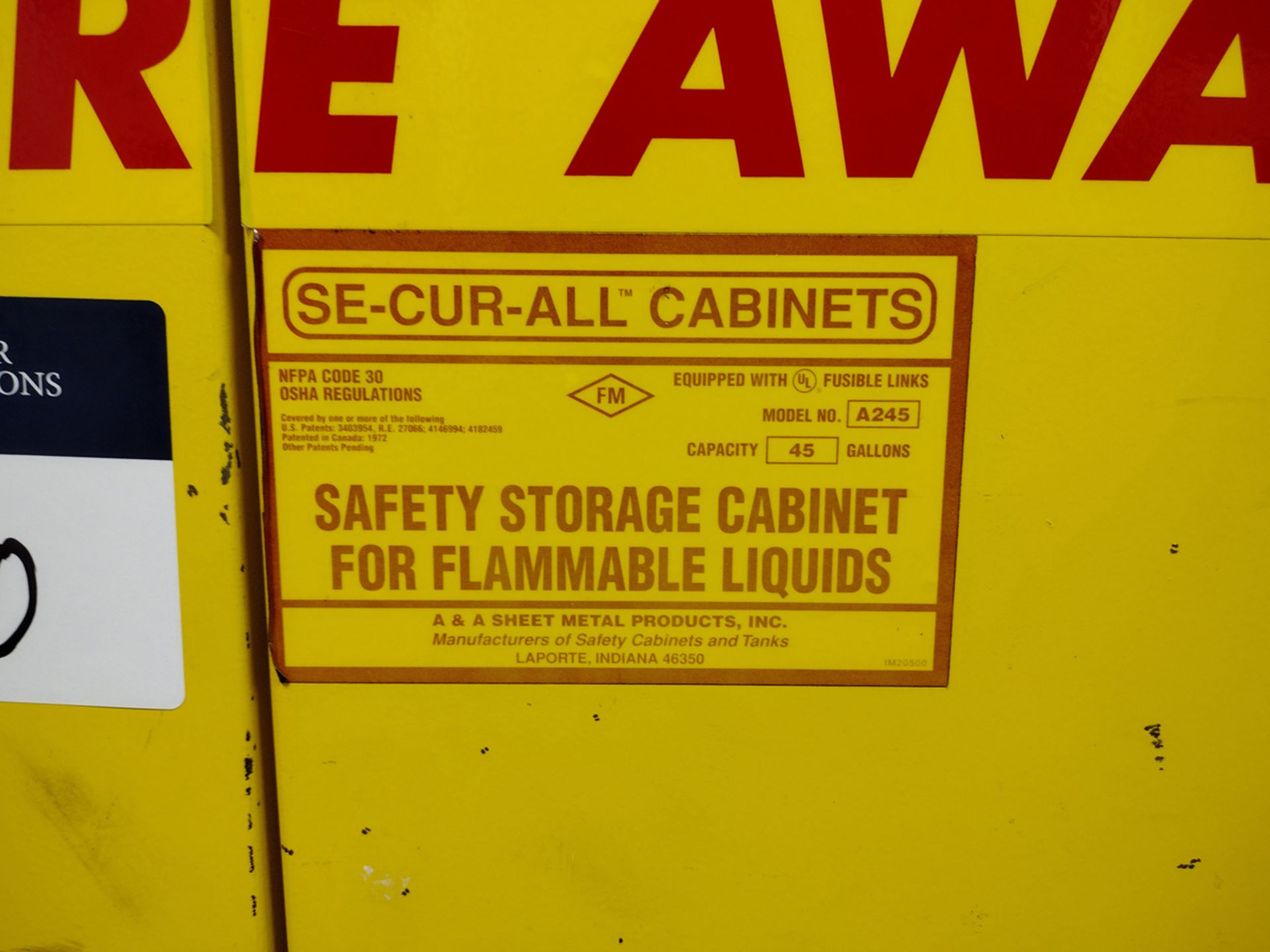 Securall A245 45 Gal. Flammable Storage Cabinet - Image 7 of 7