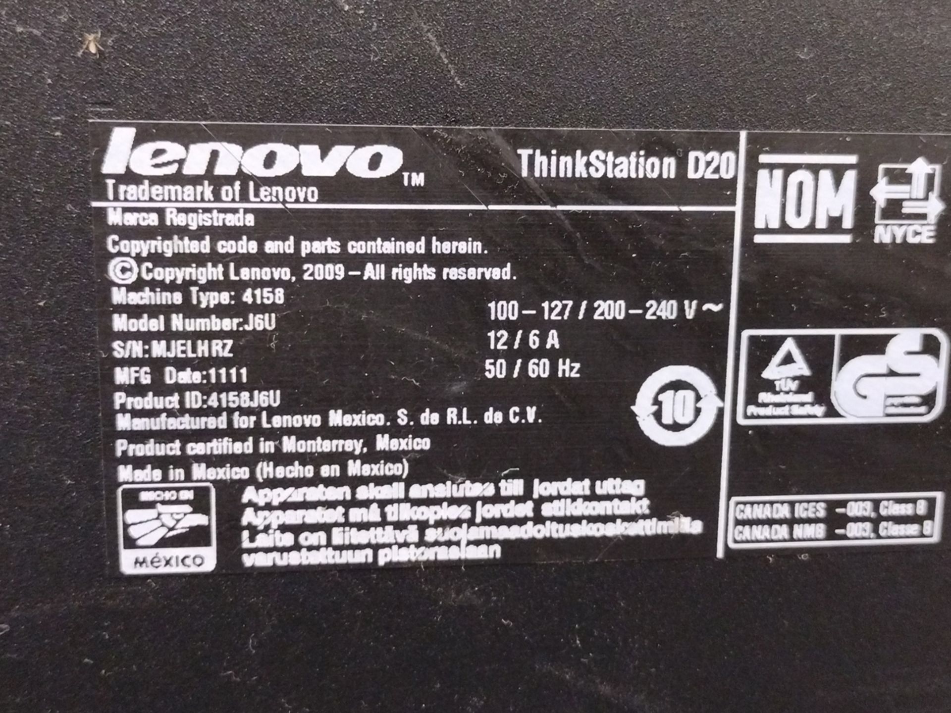 Lenovo D20 ThinkStation Xeon PC w/ Monitor and Keyboard - Image 2 of 2