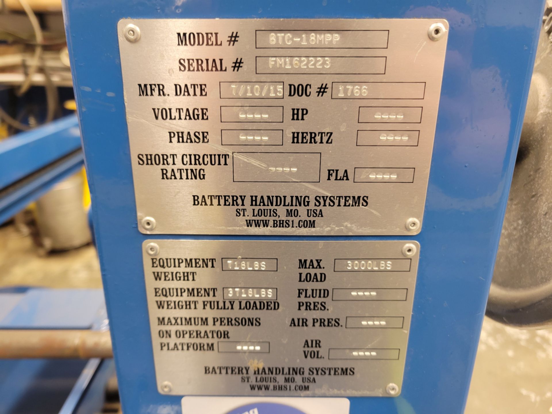 BHS Battery Extraction Carriage & Crown Electric Pallet Jack w/ Battery Changer - Image 12 of 12