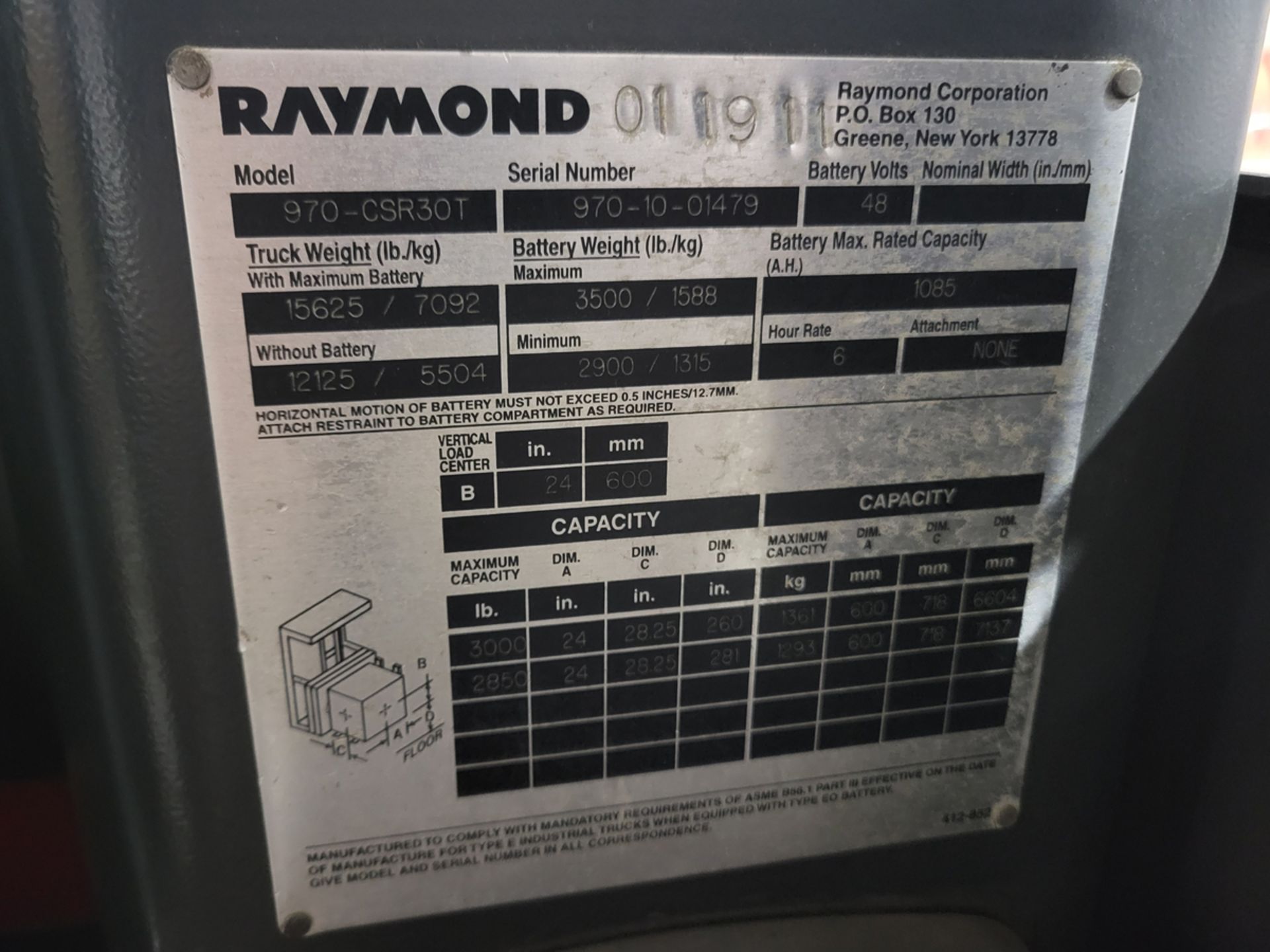 Raymond Model 970-CSR30T Man Up, Turret Swing Truck w/ Charger - Image 16 of 22