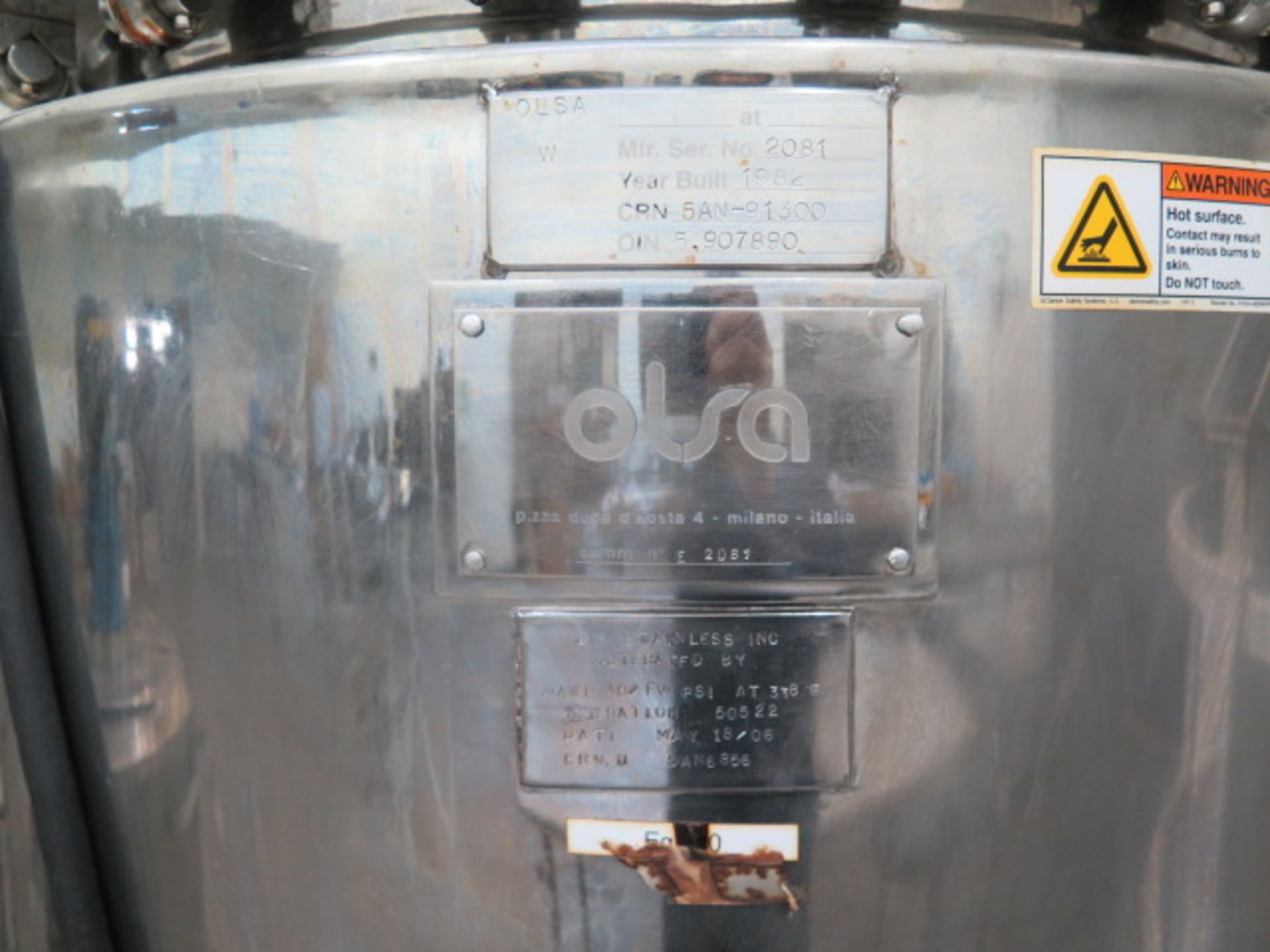 2006 DM Stainless Inc. / Olsa Stain Steel Jacketed Pressurized Mixing Tank s/n 2081 w/ SOLD AS IS - Image 7 of 10