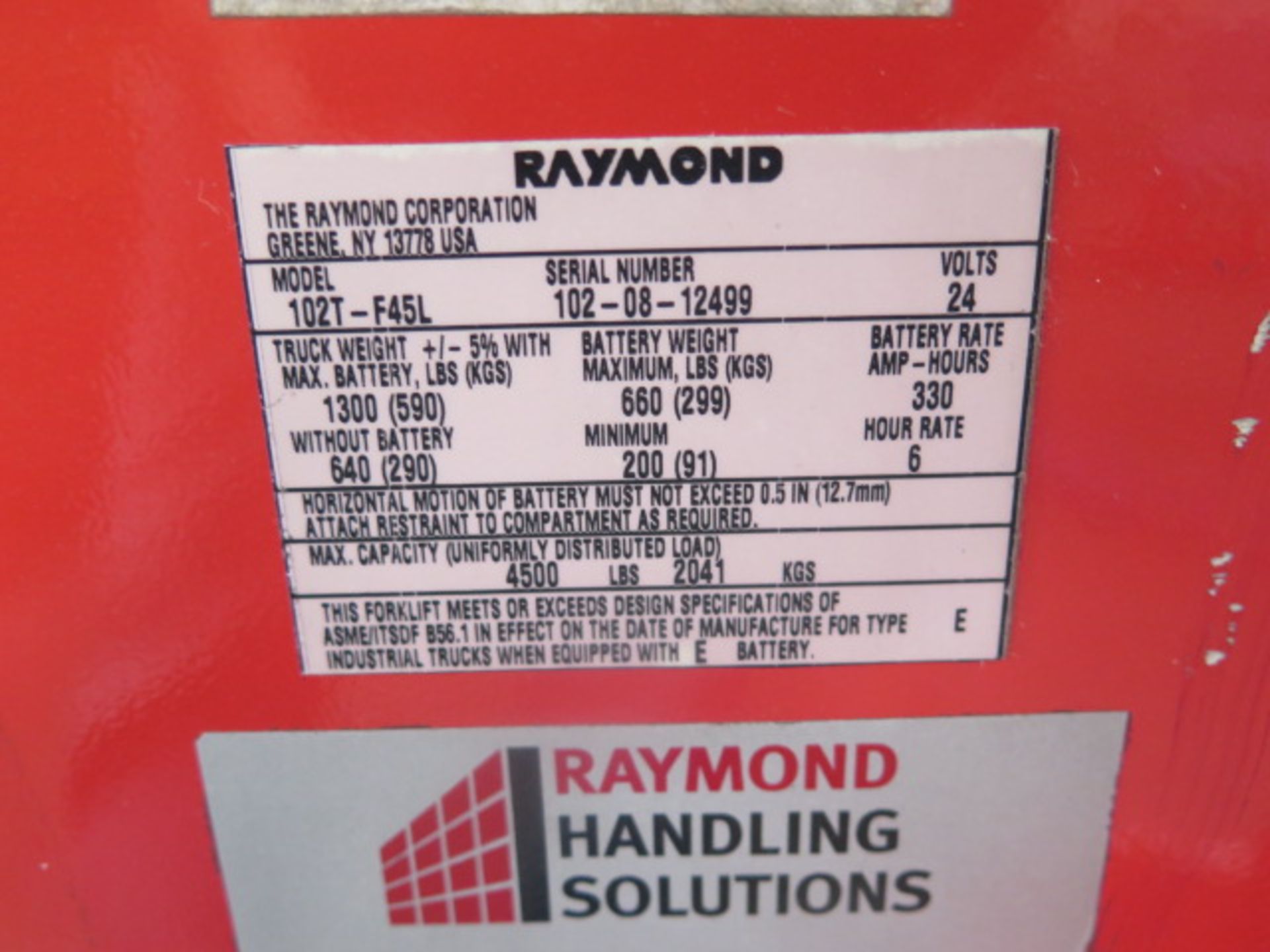 Raymond 102T-F45L 4500 Lb Cap Walk-Behind Electric Pallet Mover w/ 24V NO CHARGER, SOLD AS IS - Image 8 of 8