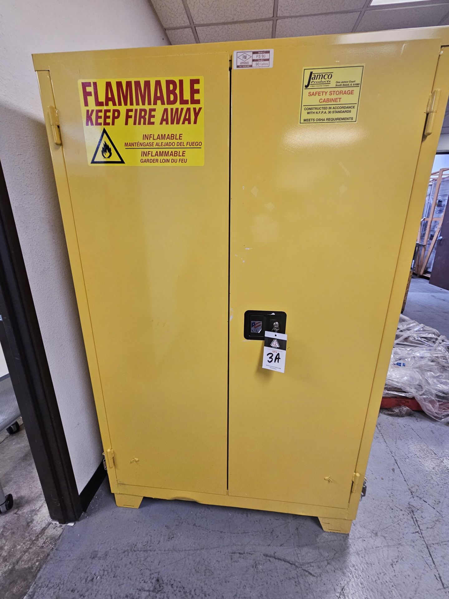 Jamco Flammable Cabinet Cap. 90 Gallons Mod. FS90 34x43x65 Self Close (SOLD AS-IS - NO WARRANTY)