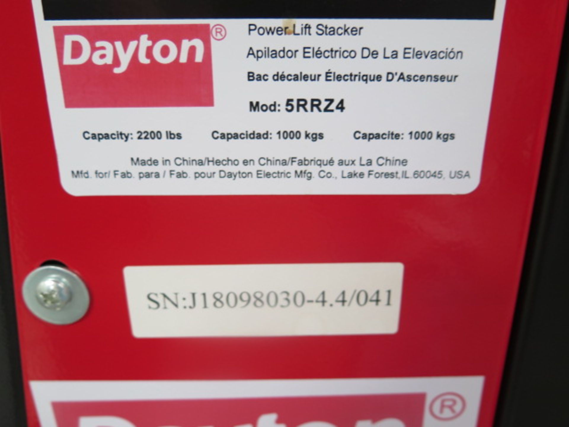 Dayton 5RRZ4 2200 Lb Cap Electric Pallet Mover s/n J18098030-4.4/041 w/ Charger SOLD AS-IS - Image 10 of 10