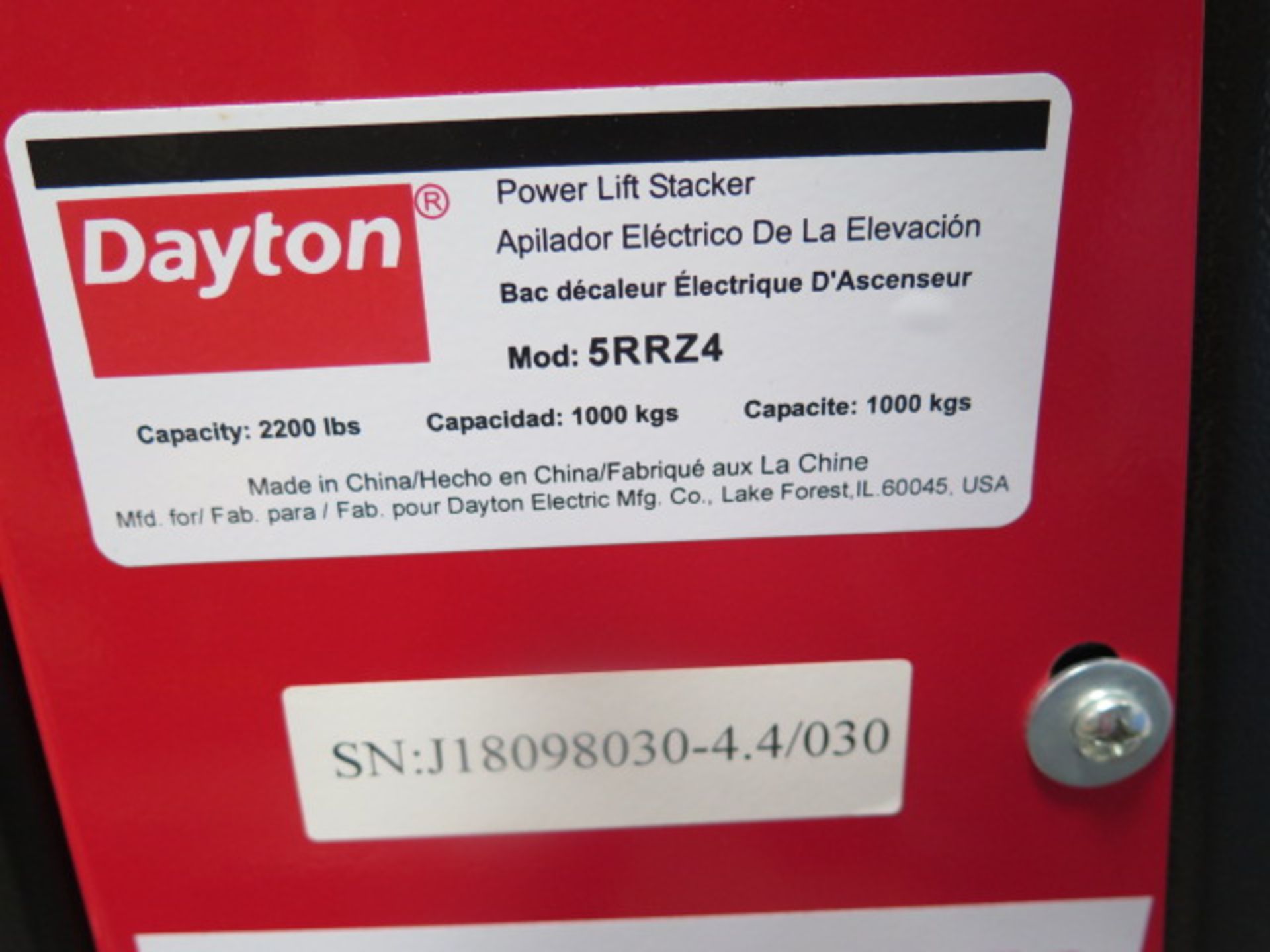 Dayton 5RRZ4 2200 Lb Cap Electric Pallet Mover s/n J18098030-4.4/030 w/ Charger SOLD AS-IS - Image 12 of 12
