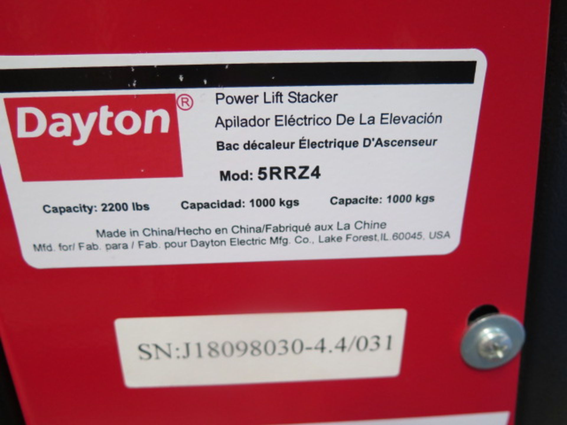 Dayton 5RRZ4 2200 Lb Cap Electric Pallet Mover s/n J18098030-4.4/031 w/ Charger SOLD AS-IS - Image 12 of 12