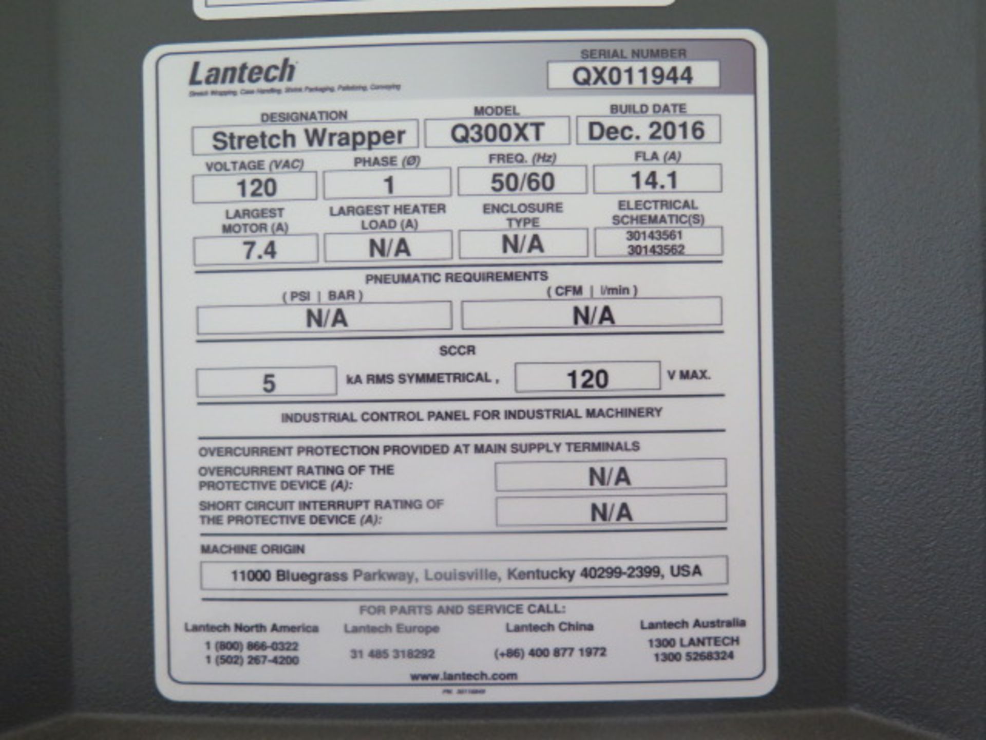 Dec/2016 Lantech Q300XT Pallet Stretch Wrapper s/n QX011944 w/ Lantech Controls, SOLD AS-IS - Image 12 of 12