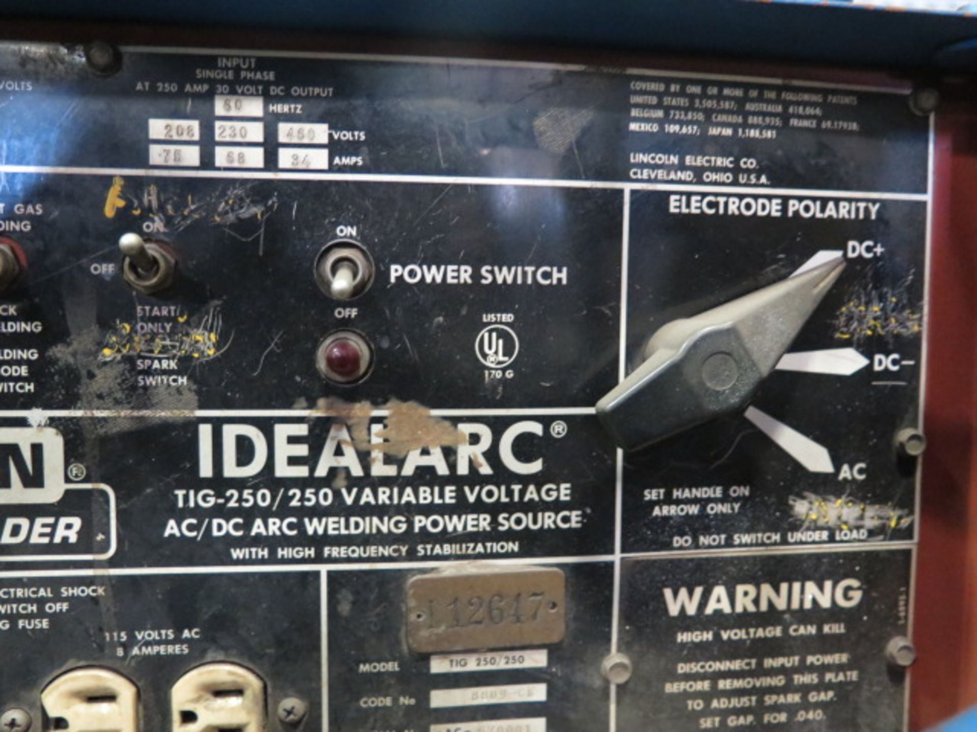 Lincoln Idealarc TIG 250/250 Arc Welding Power Source w/ Bernard Cooler (SOLD AS-IS - NO WARRANTY) - Image 6 of 10