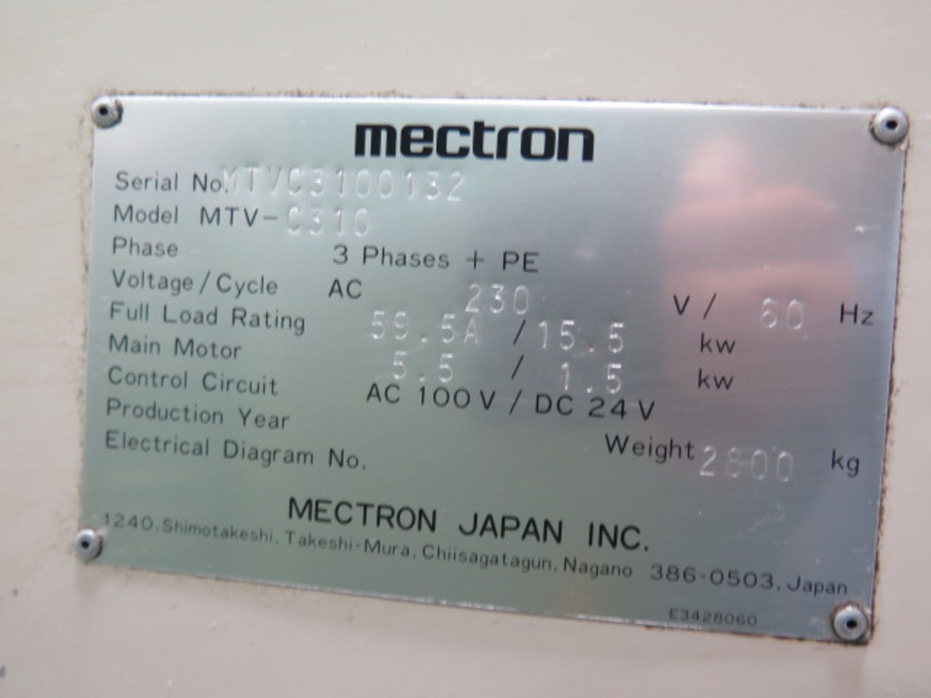 Mectron /Miyano MTC-C310 2-Pallet CNC Drilling / Tapping Center s/n MTVC3100132 w/ Yasnac,SOLD AS IS - Image 16 of 16