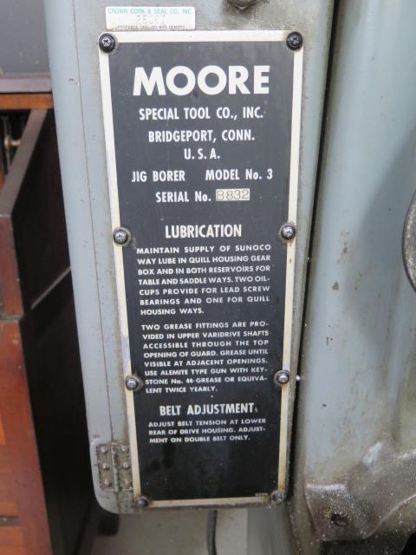Moore No. 3 Jig Boring Machine s/n B832 w/ 2500 RPM, Moore Taper Spindle, Power Feeds, SOLD AS IS - Bild 13 aus 14