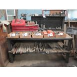 Heavy Duty Steel Table w/ Mill Clamps, Drawered Cabinet and Misc Tooling (SOLD AS-IS - NO WARRANTY)