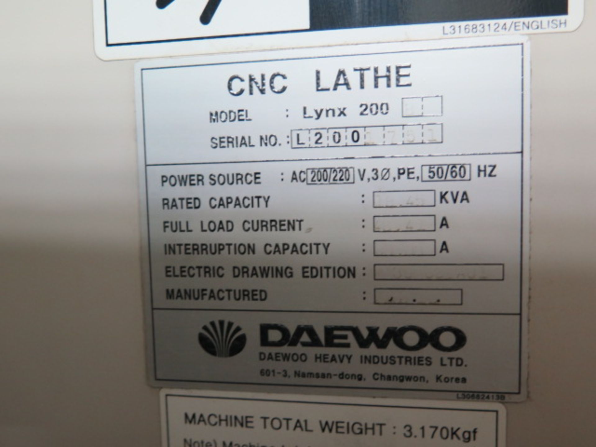 2000 Daewoo LYNX 200B CNC Turning Center s/n L2001751 w/ Fanuc Series 21i-T Controls, SOLD AS IS - Image 14 of 14