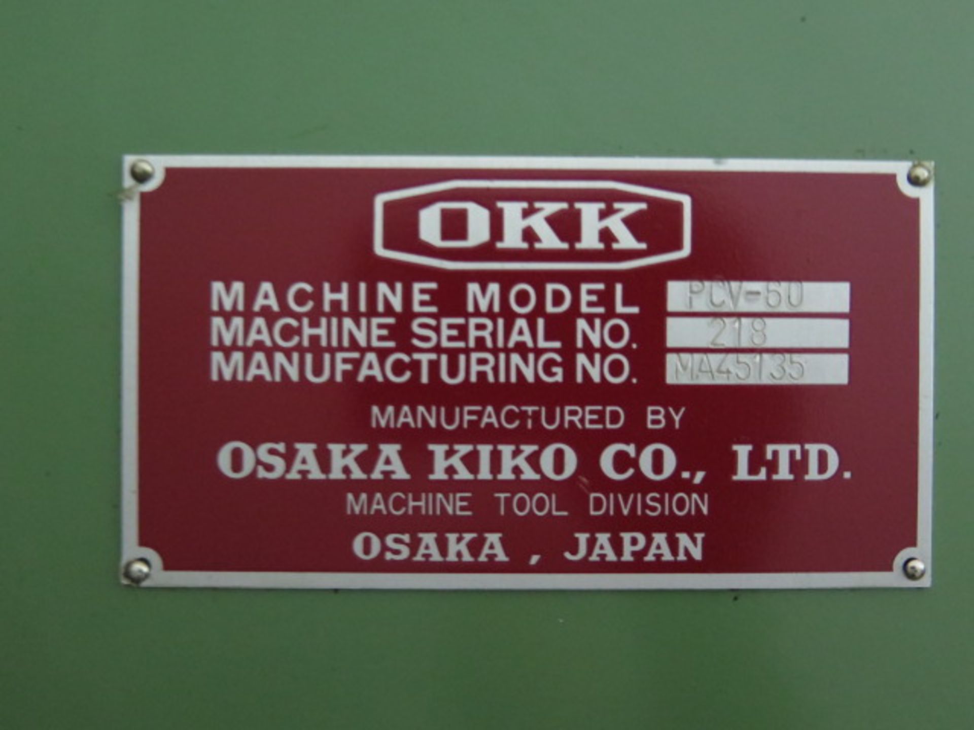 OKK PCV60 CNC VMC s/n 218 w/Fanuc Controls, Hand Wheel, 30-Station Side, SOLD AS IS - Image 13 of 13