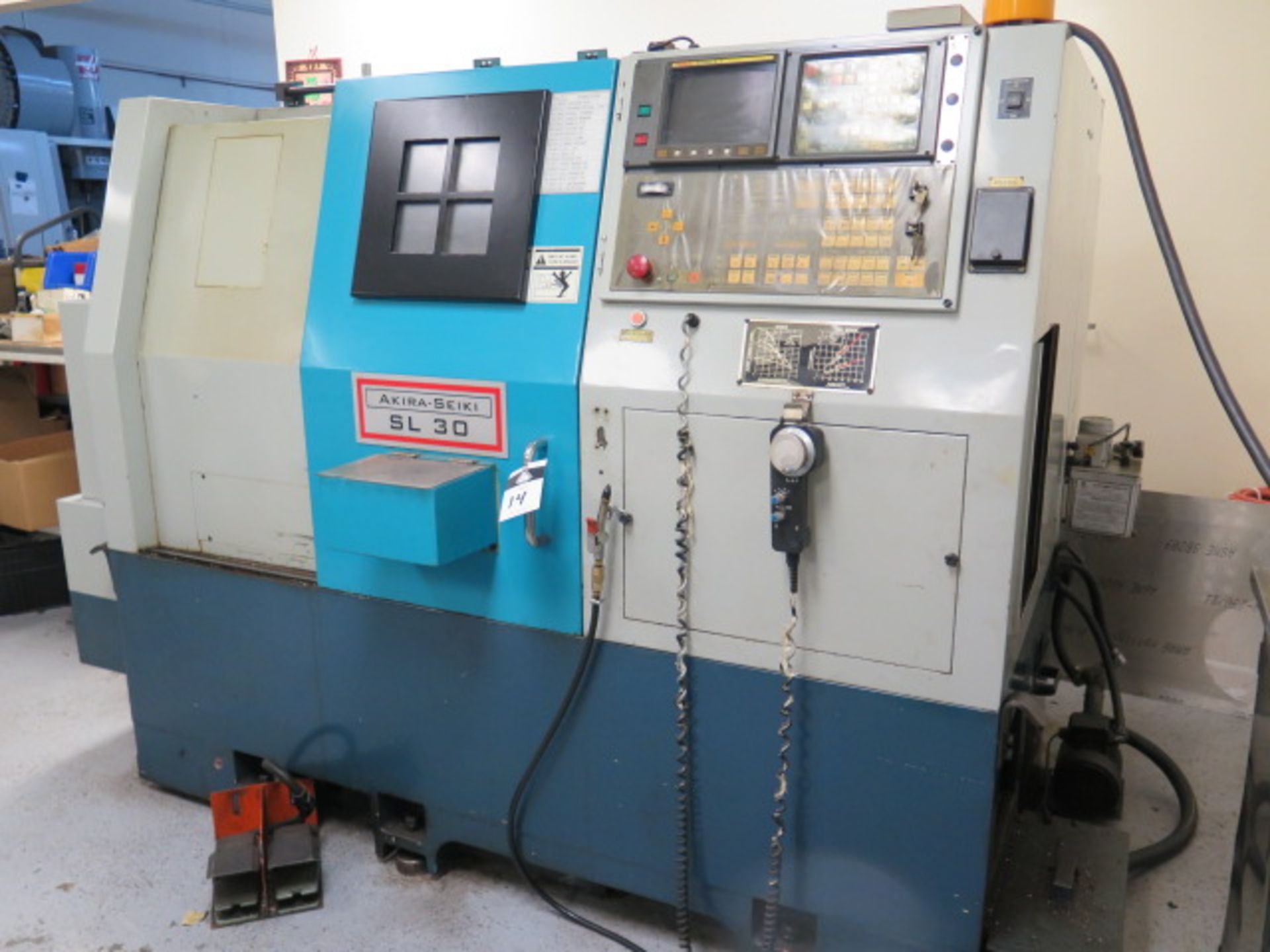 1999 Akira Seiki SL30 CNC Turning Center s/n 99TD105-056 w/ Fanuc Series 0-T Controls, SOLD AS IS - Image 2 of 14