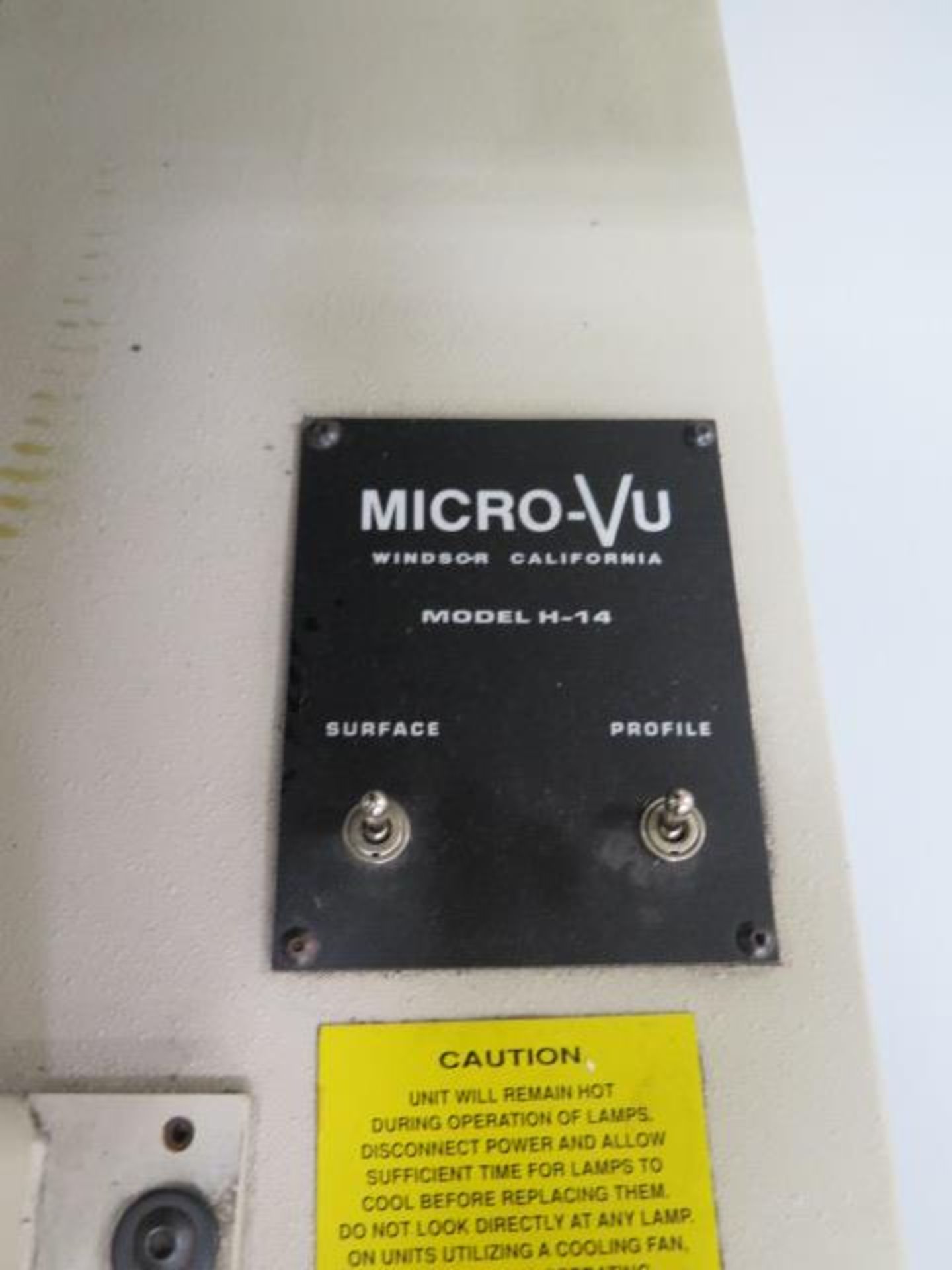 MicroVu mdl. H-14 14” Optical Comparator s/n 3328 w/ Sargon DRO, Surface and Profile, SOLD AS IS - Image 8 of 9
