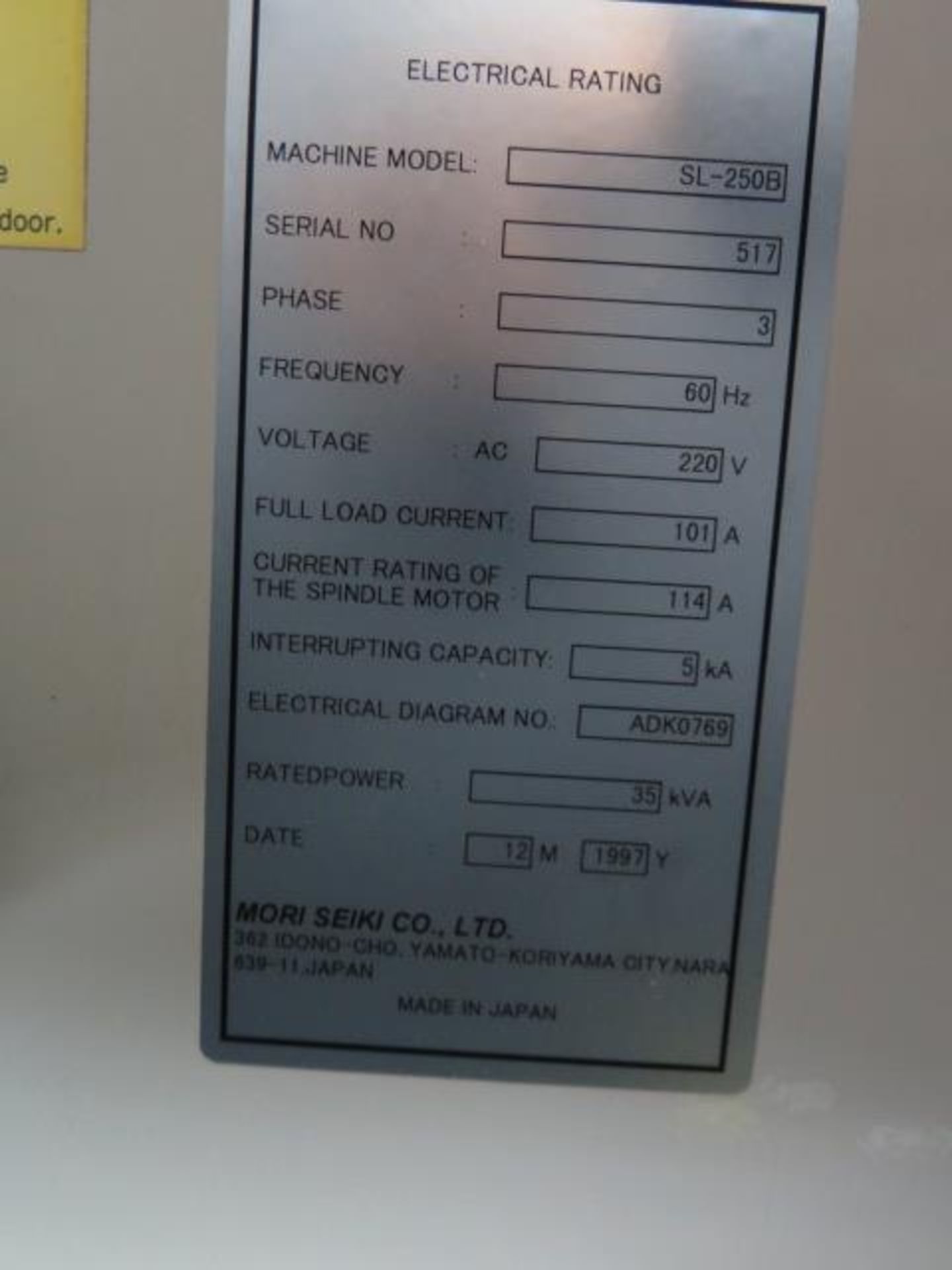 1997 Mori Seiki SL-250B CNC Turning Center s/n 517 w/ Mori Seiki MSC-500 Controls, SOLD AS IS - Image 14 of 14