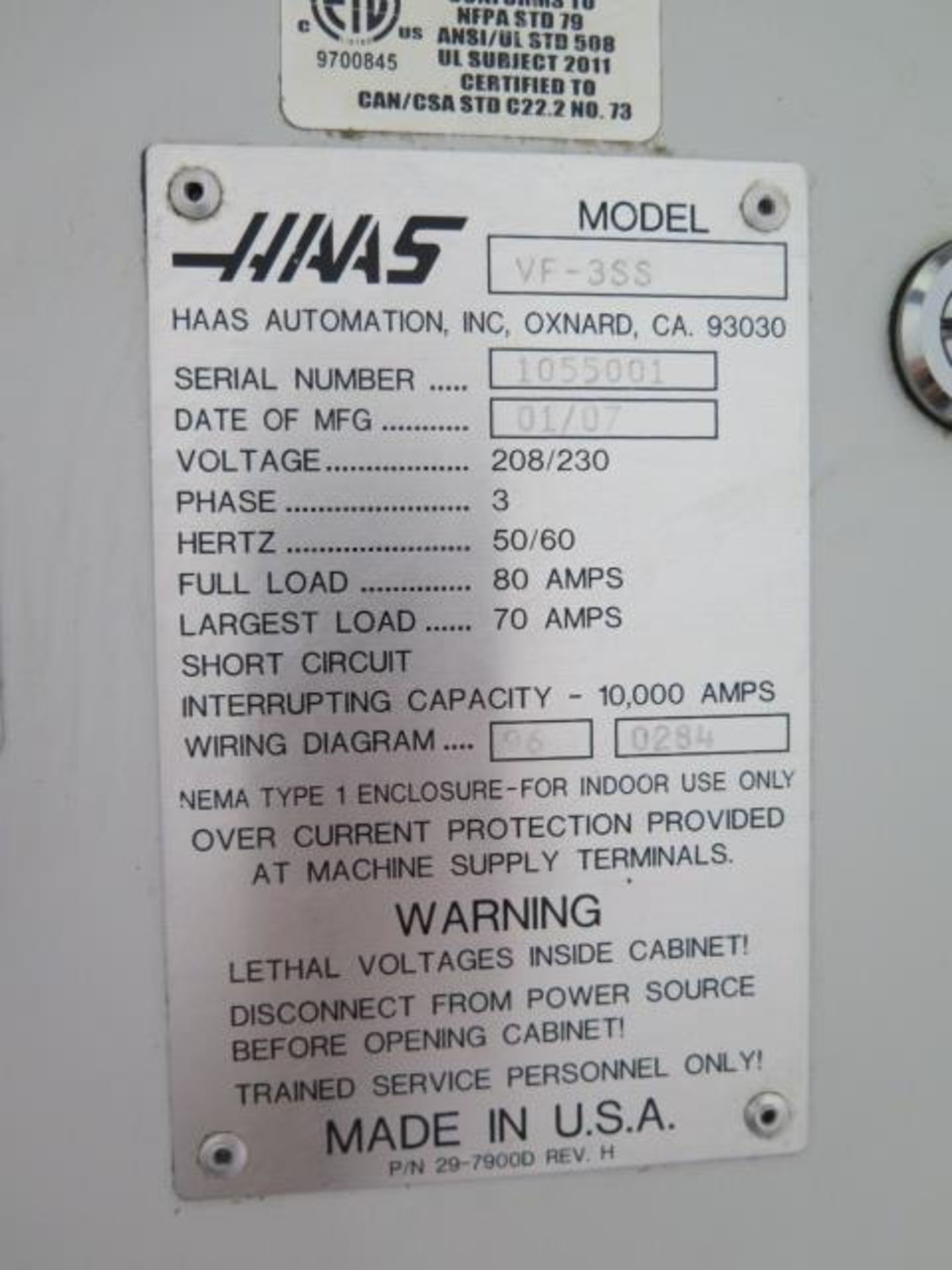 2007 Haas Super VF-3SS CNC VMC s/n 1055001 w/ Haas Controls, Hand Wheel, SOLD AS IS - Image 17 of 17