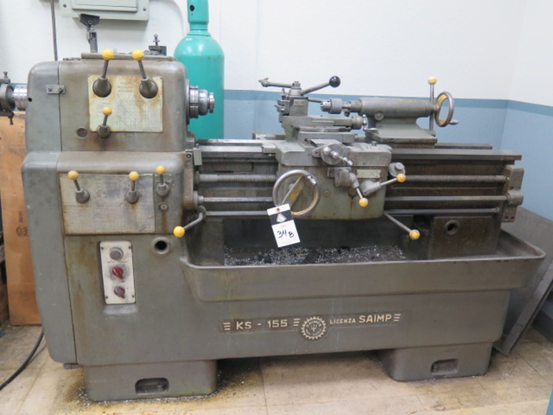 Saimp KS-155 Geared Head Lathe s/n 2636 w/ 45-1500 RPM, Inch/mm Threading, Tailstock, SOLD AS IS