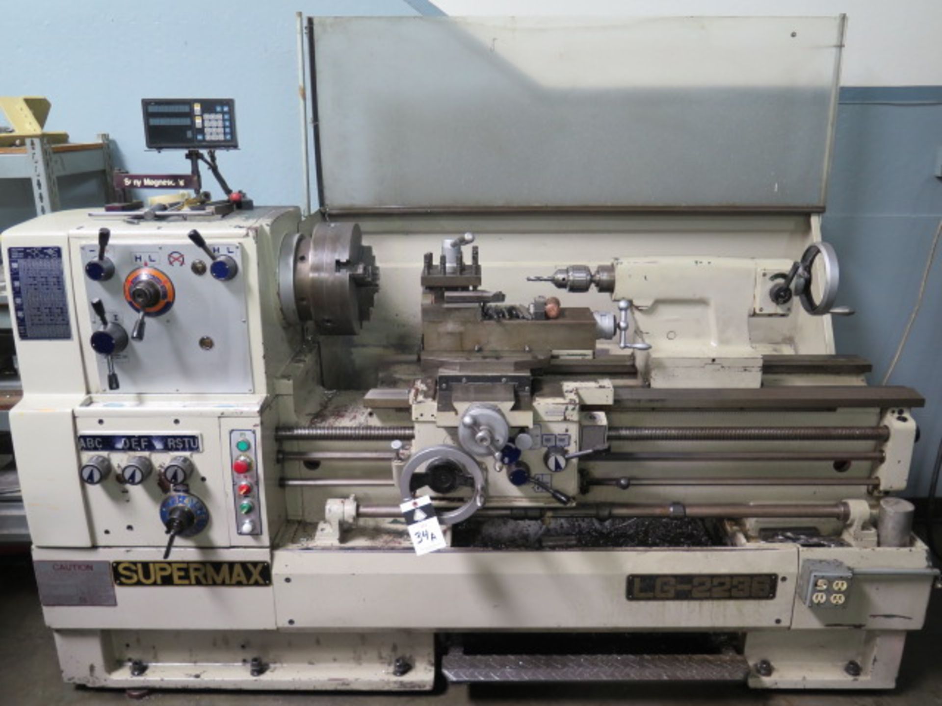Supermax LG2236G 22" x 36" Geared Head Gap Bed Lathe w/ Sony DRO, 20-1550 RPM, Inch/mm, SOLD AS IS