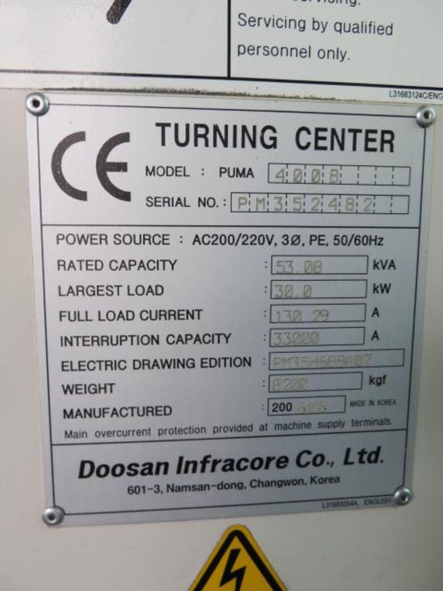 2006 Doosan Daewoo PUMA 400B CNC Turning Center s/n PM352482 w/ Fanuc 21i-TB Controls, SOLD AS IS - Image 15 of 15