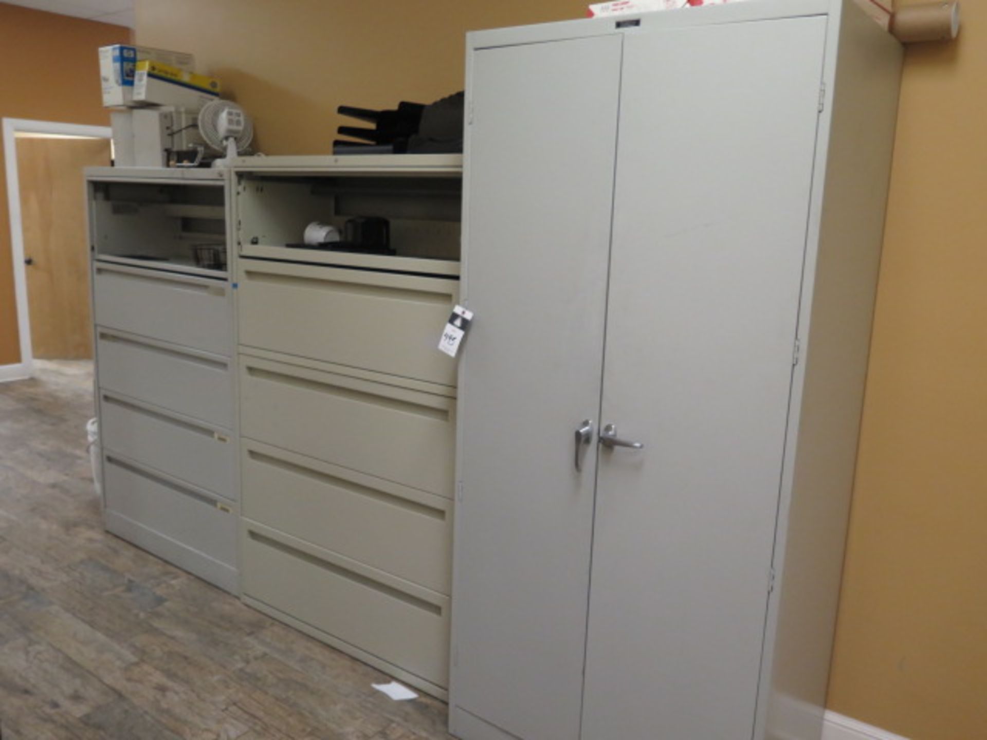 Storage Cabinet w/ Office Supplies and (2) Laterial Fils Cabiets (SOLD AS-IS - NO WARRANTY)