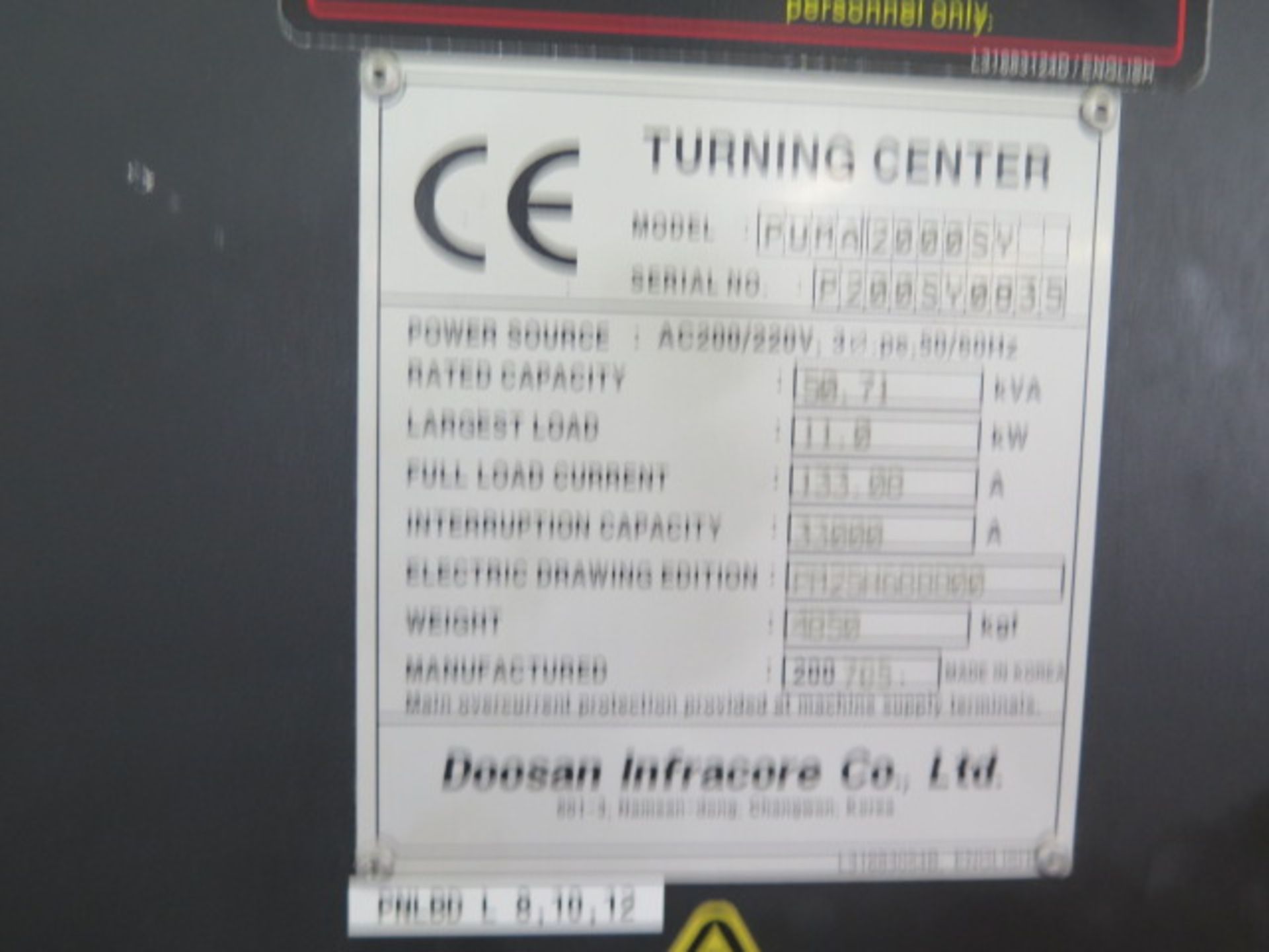 2007 Doosan PUMA 2000SY Twin Spindle CNC Turning Center s/n P200SY0835 w/ Fanuc 18i-TB, SOLD AS IS - Image 21 of 21