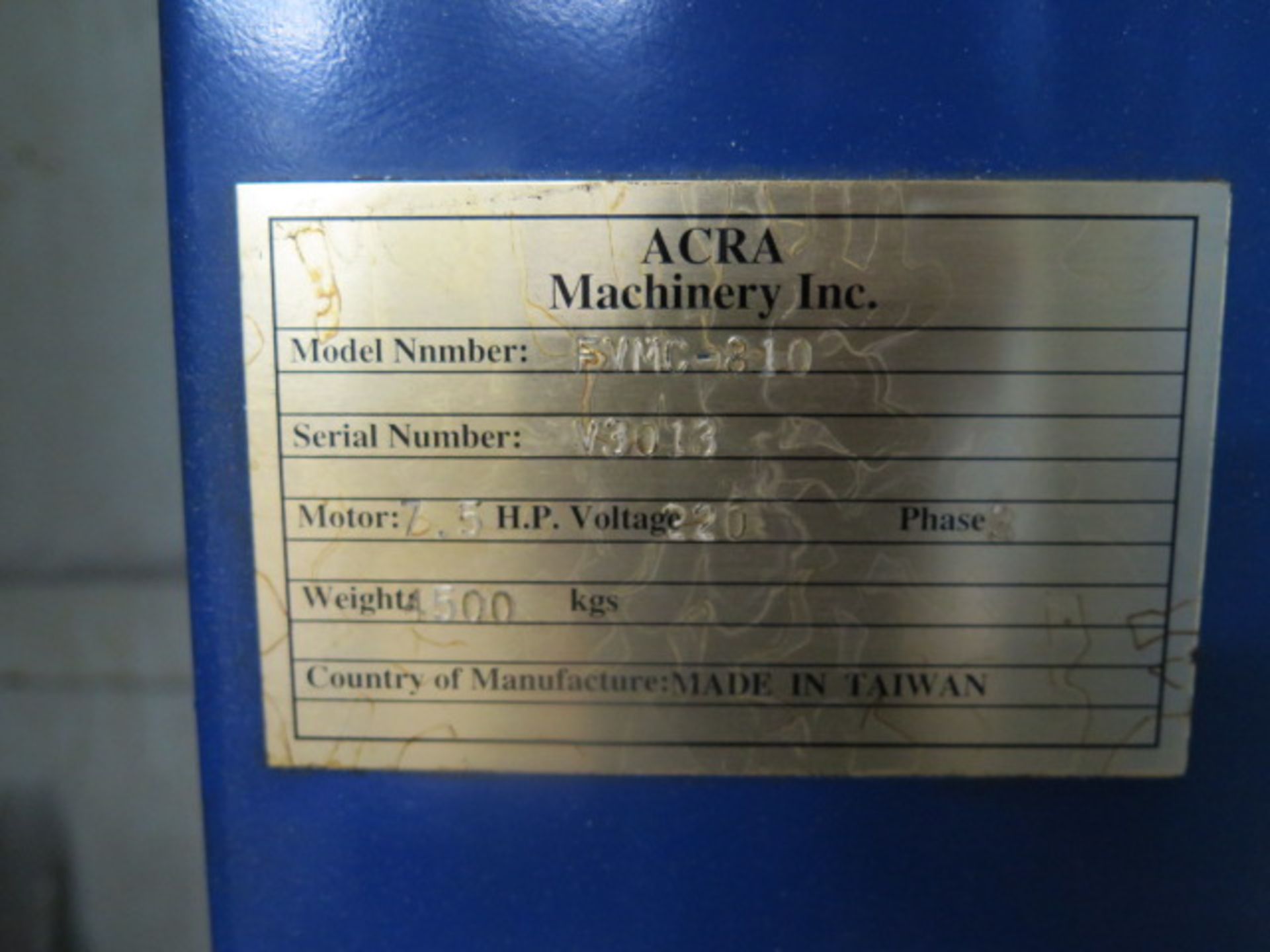 Acra FVMC-810 CNC VMC s/n V3013 w/ Mitsubishi Controls, 16-Station ATC, SOLD AS IS - Image 12 of 12