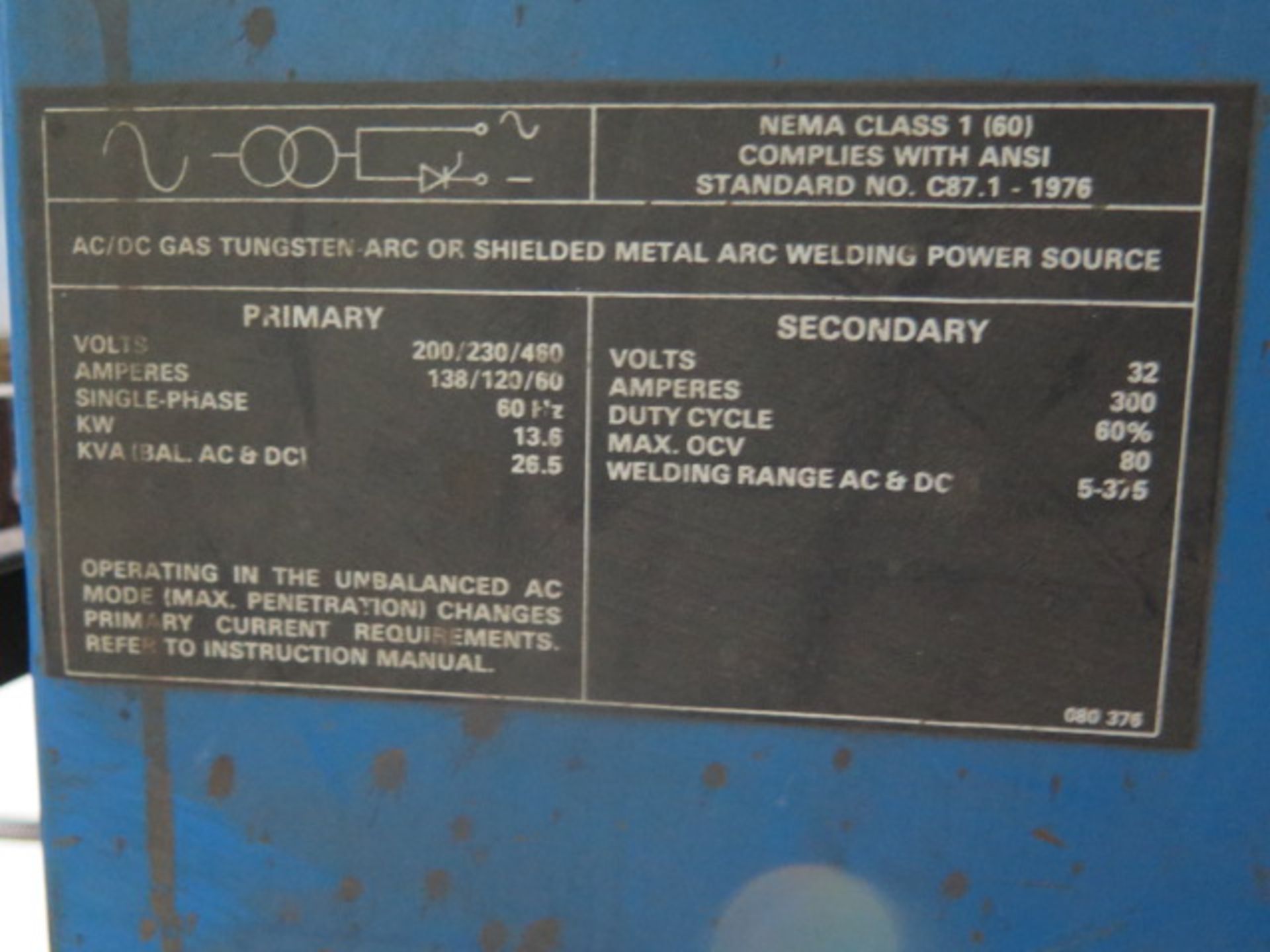 Miller Syncrowave 300 AC/DC Arc Welding Power Source w/ Weld-Tec Cooler, Cart (SOLD AS-IS - NO - Image 10 of 10