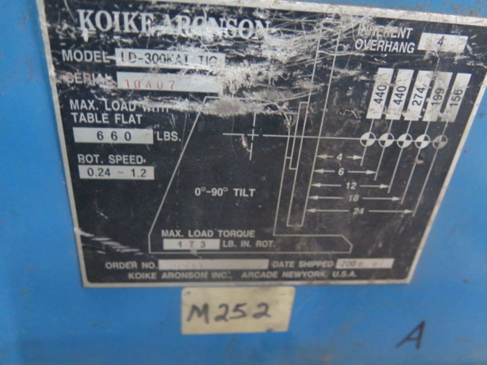 Koike Aronson ID-300 KIA/TIC 18” Welding Positioner s/n 10407 (SOLD AS-IS - NO WARRANTY) - Image 7 of 7