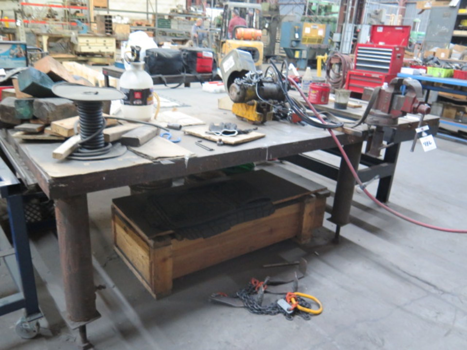 89" x 74" x 2 3/4" Steel Table w/ Bench Vise (SOLD AS-IS - NO WARRANTY)