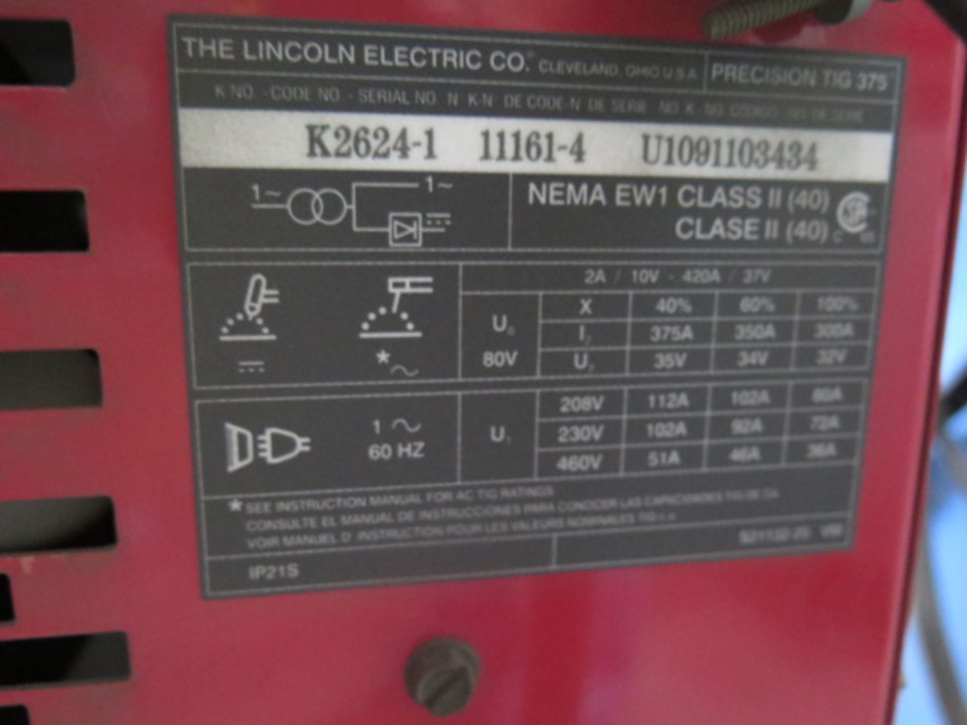 Lincoln Precision TIG 375 Arc Welding Power Source (SOLD AS-IS - NO WARRANTY) - Image 11 of 11