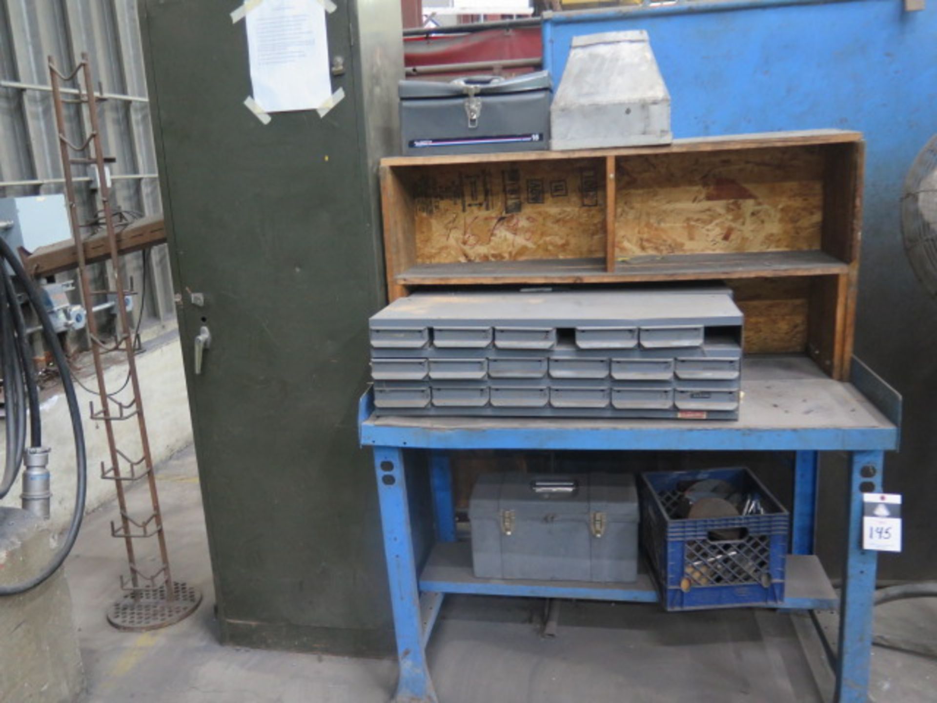 Work Bench and Storage Cabinet w/ Misc (SOLD AS-IS - NO WARRANTY)